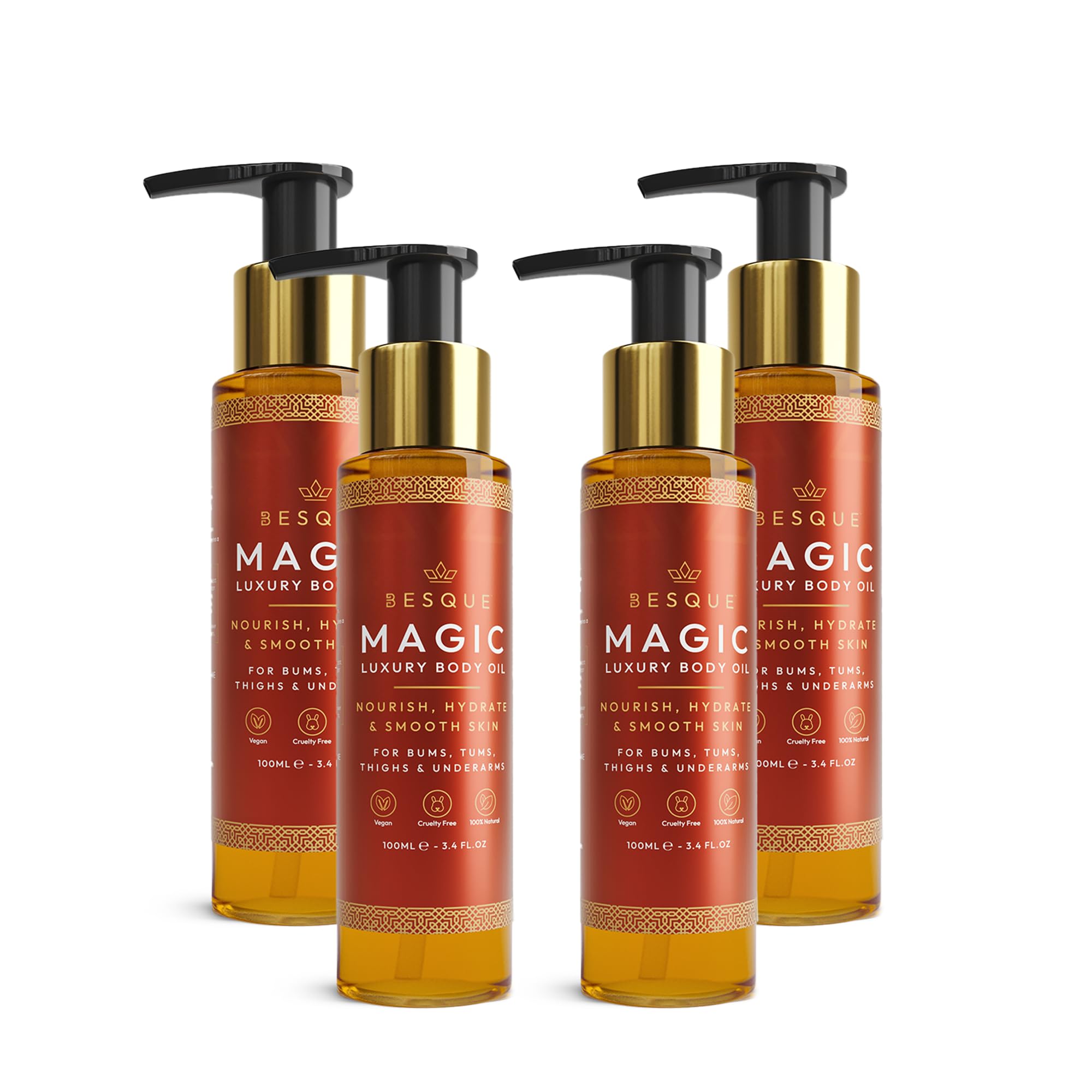Besque Original Magic Body Oil - Hydrating Body Oils for Women - 3.4 FL OZ | Skin Care Body Oils for Women That Plump, Tighten & Firm Skin With Natural Ingredients, Made in UK