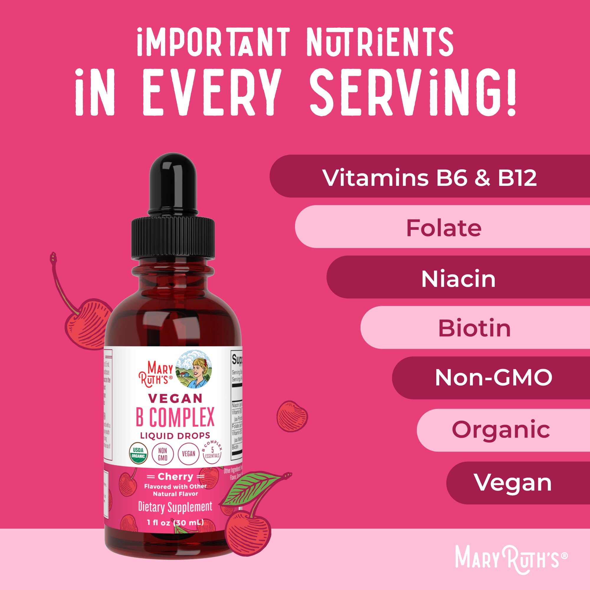 MARYRUTH'S Organic Vitamin B Complex, Biotin, Vitamin B12, Niacin, Folate | B Vitamins Complex, Biotin, Vitamin B12, Niacin, Folate