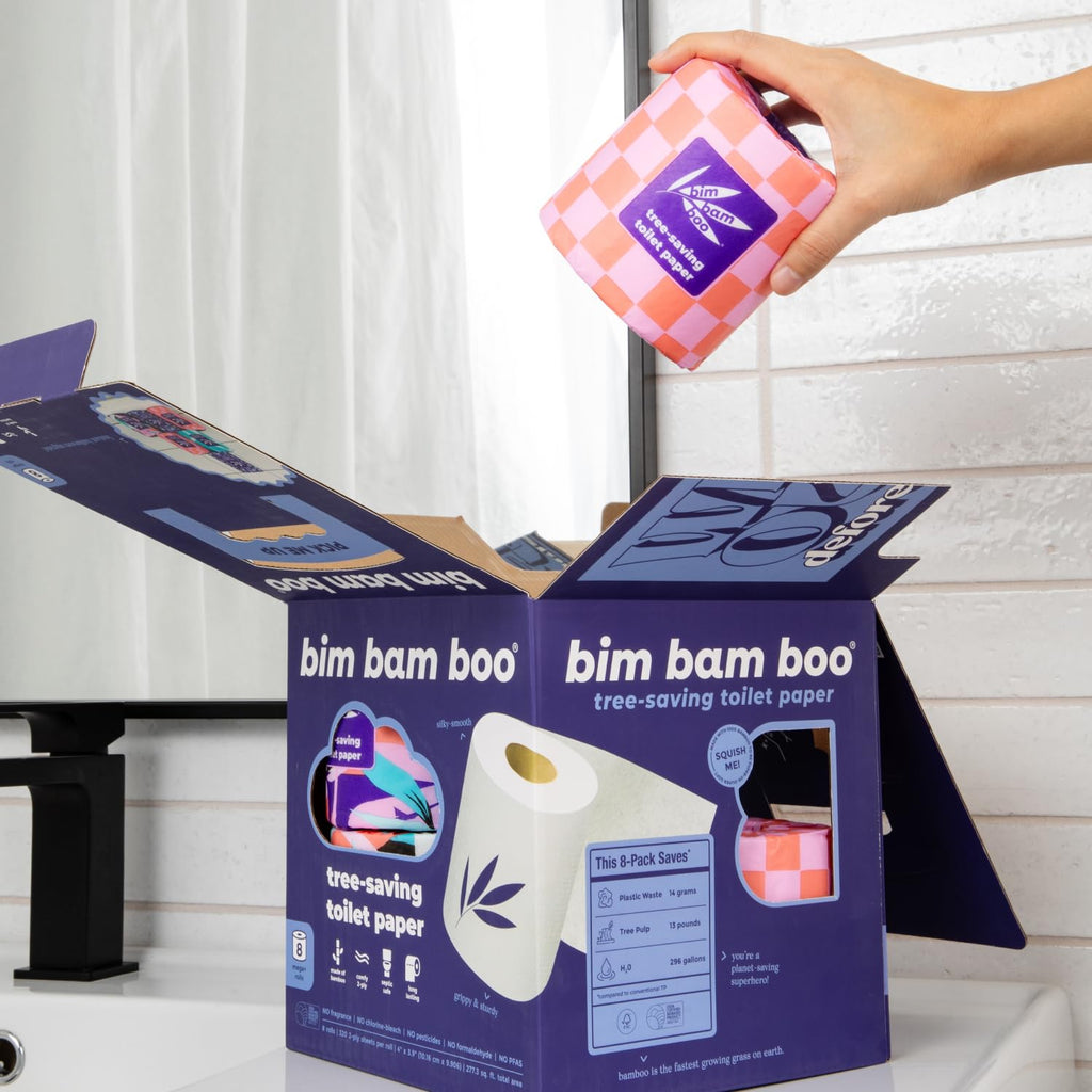 Bim Bam Boo PFAS-Free Bamboo Toilet Paper, 2-Ply, 8 Rolls, 295 Sheets Each