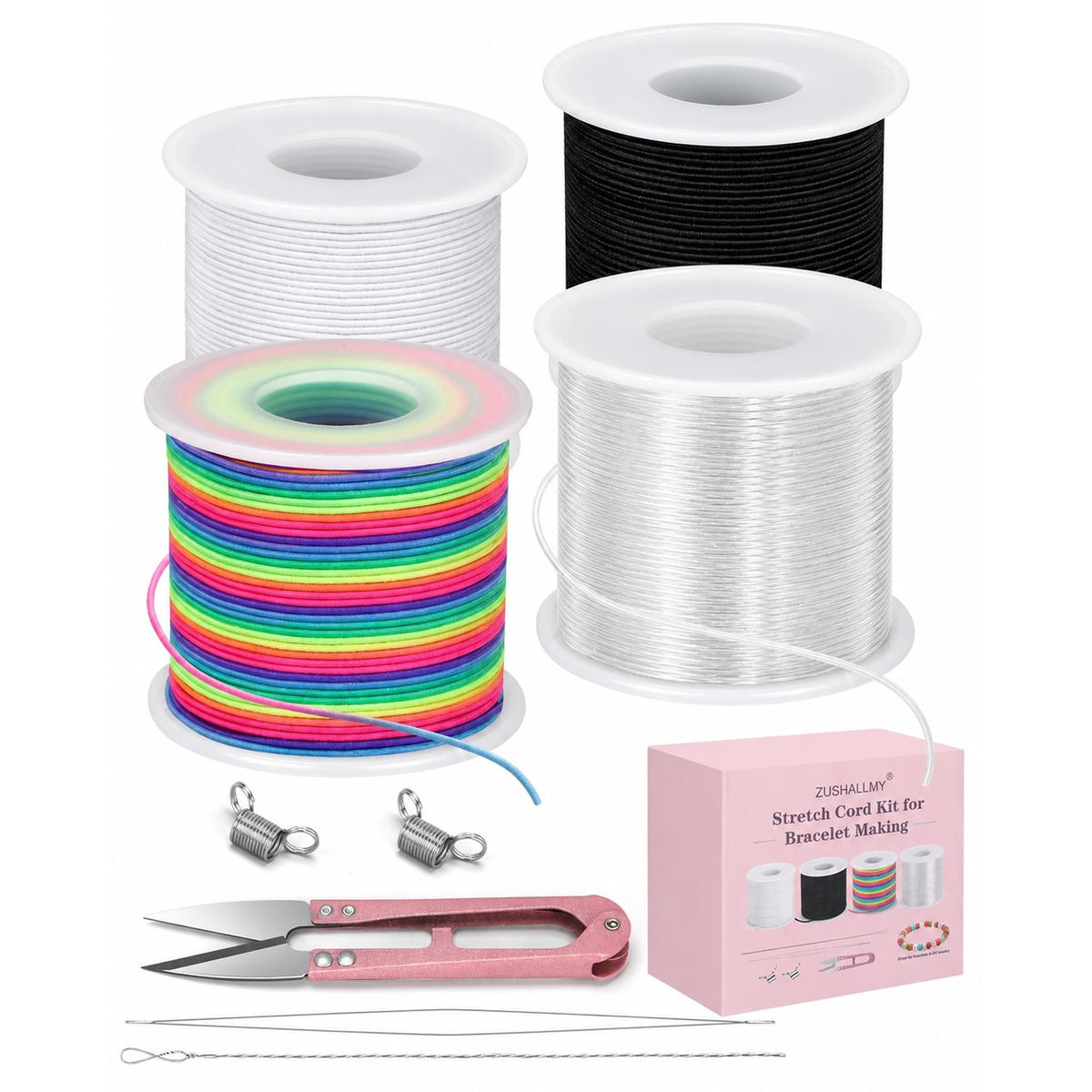 ZUSHALLMY Bracelet String Kit, 4 Rolls 1mm Elastic Cord, 660 FT Total