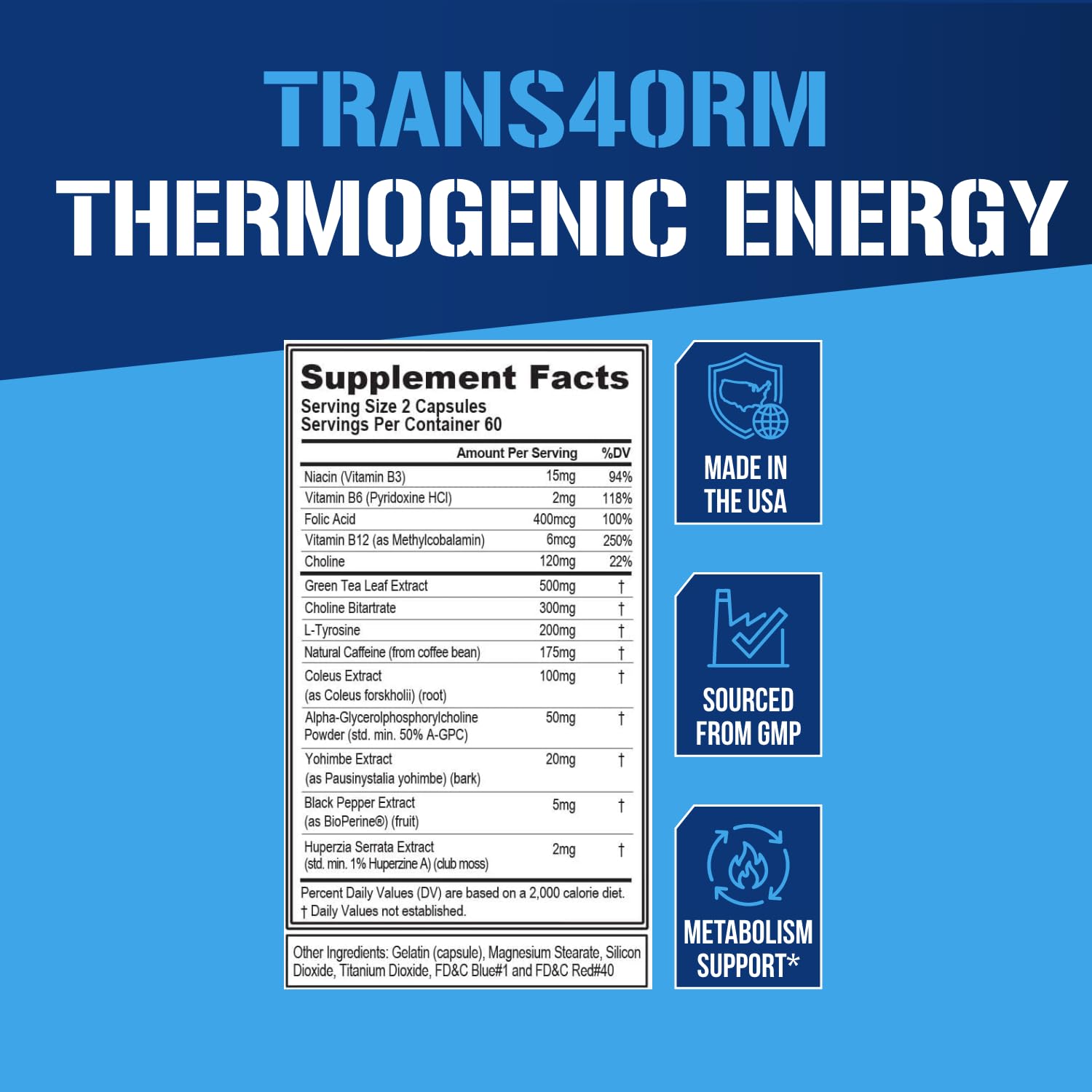 EVL Trans4orm - Thermogenic Fat Burner Support for Men & Women- 60 Servings | Fast Acting Weight Loss Energy and Appetite Support - Green Tea Supplement for Men and Women