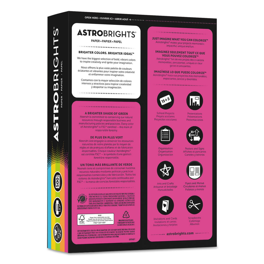 Neenah Astrobrights® Bright Color Paper, Letter Size Paper, 24 lb, Assorted Colors, 500 Sheets