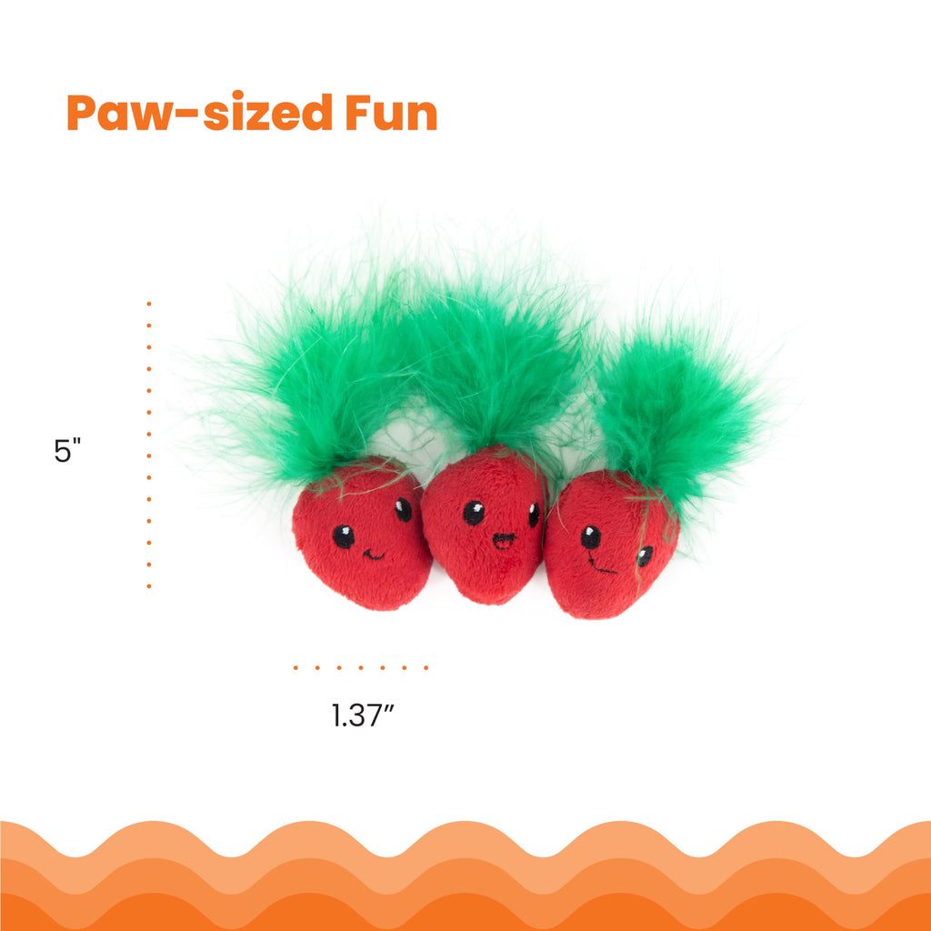 Catstages Strawbabies Dental Cat Chew Toy with Catnip & Feathers, 3-Pack