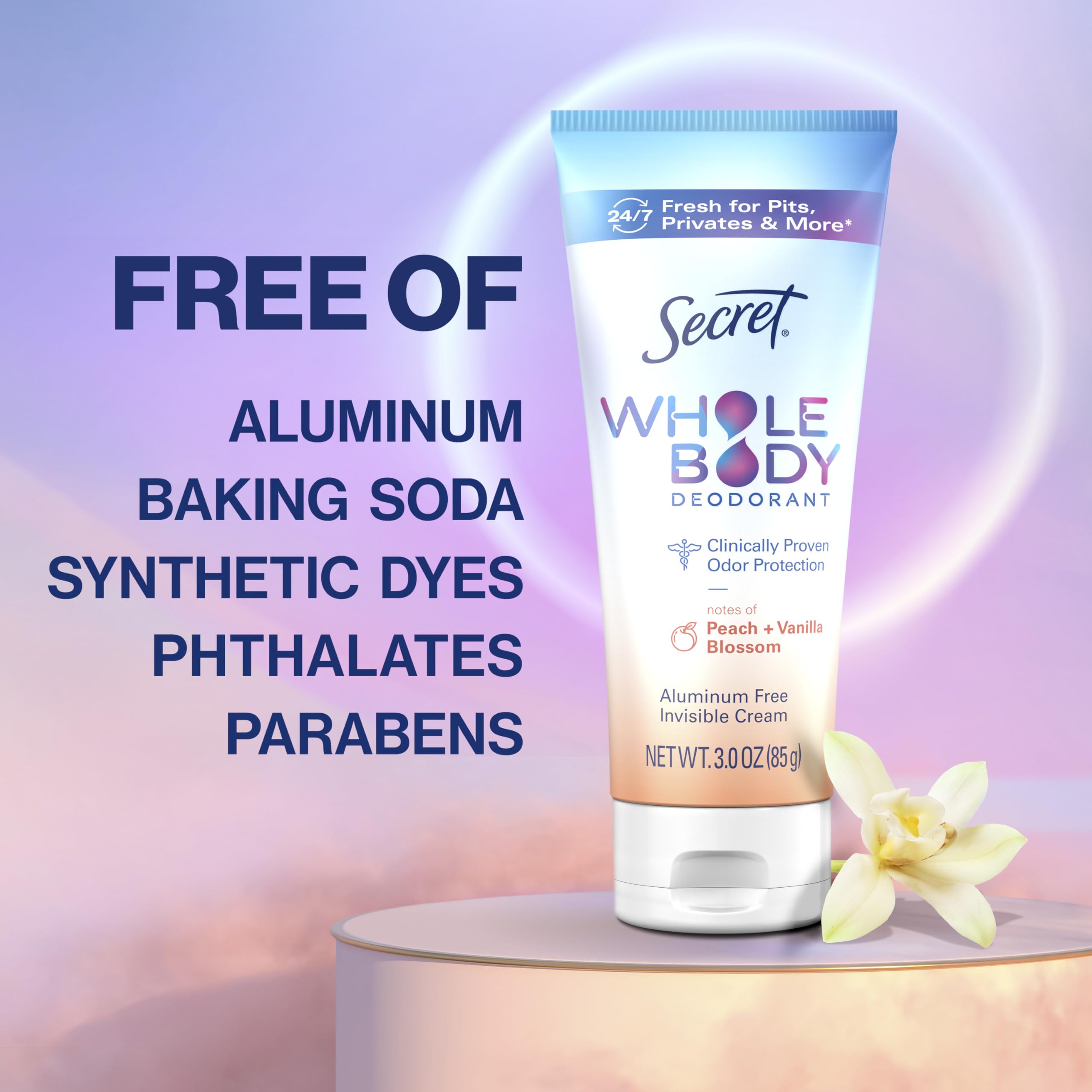 Secret Whole Body Deodorant Cream for Women, Travel Size, Peach & Vanilla Blossom Scent, Aluminum Free Deodorant, 72 HR Odor Protection, 0.8 oz (Pack of 2)