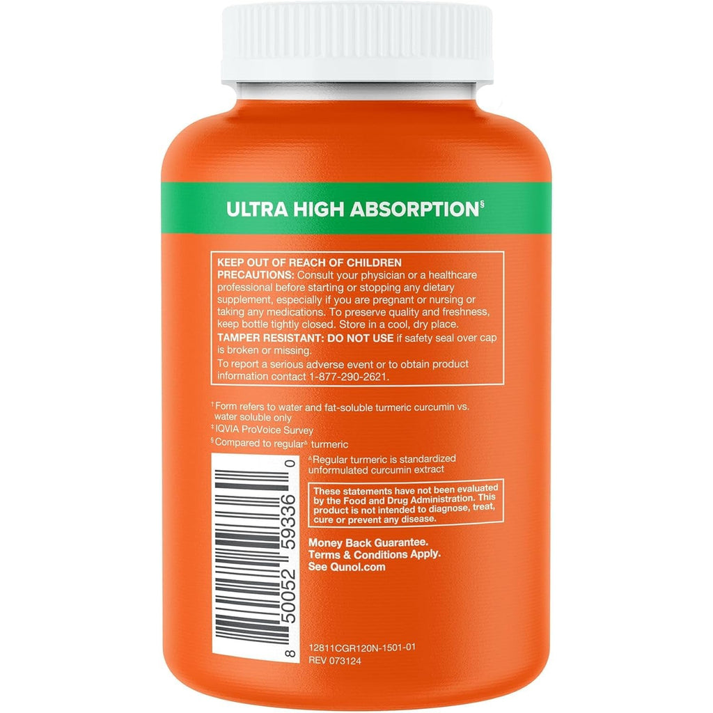 Qunol Turmeric Curcumin 1000mg and Ginger, Ultra High Absorption, 120 Count | #1 Doctor Recommended form of Turmeric Curcumin, Extra Strength Capsule for Joint Support and a Healthy Inflammation Response