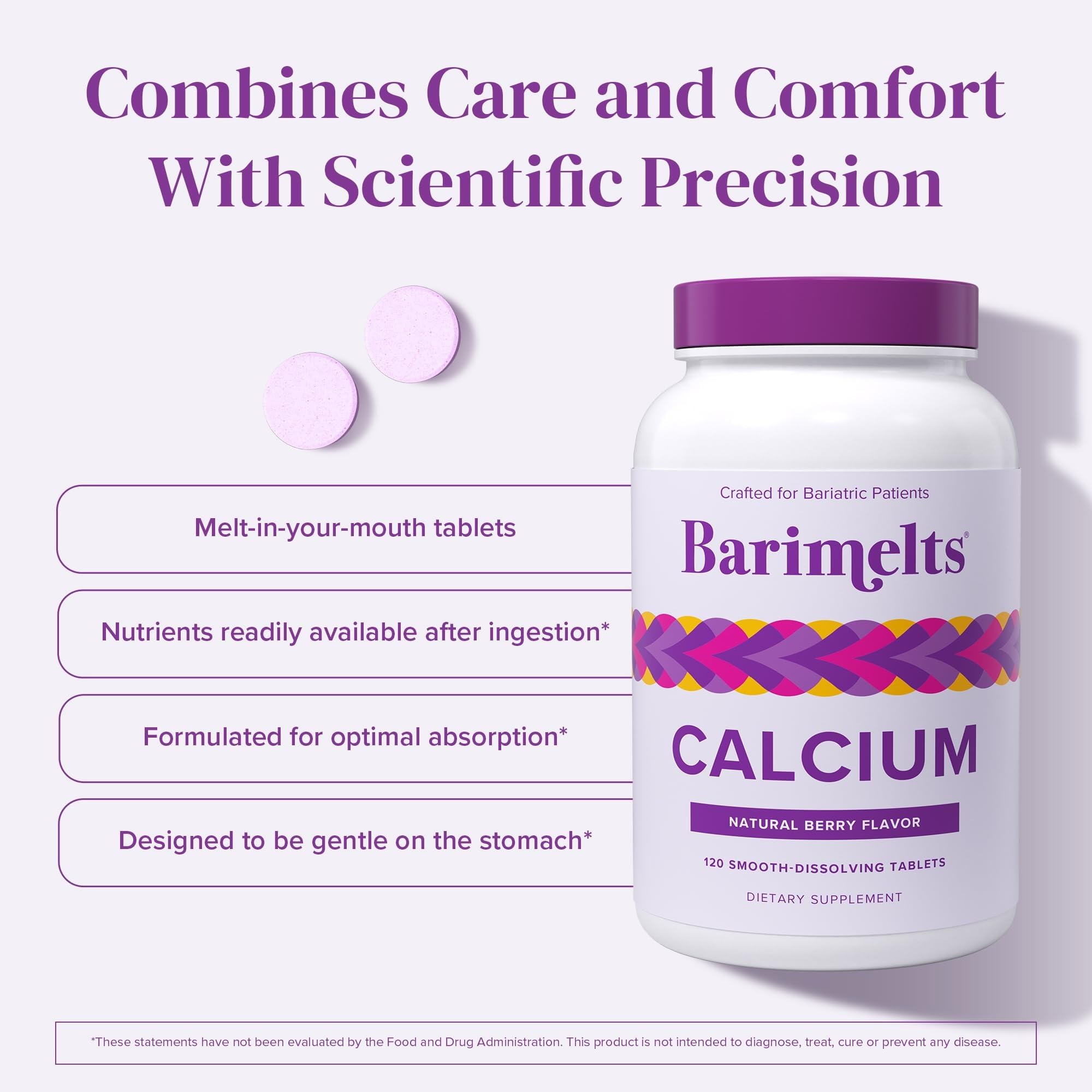 BariMelts Calcium, 240 Tablets, Natural Berry Flavor | Smooth-Dissolving Bariatric Calcium for Women, Supports Bone Health & Strength