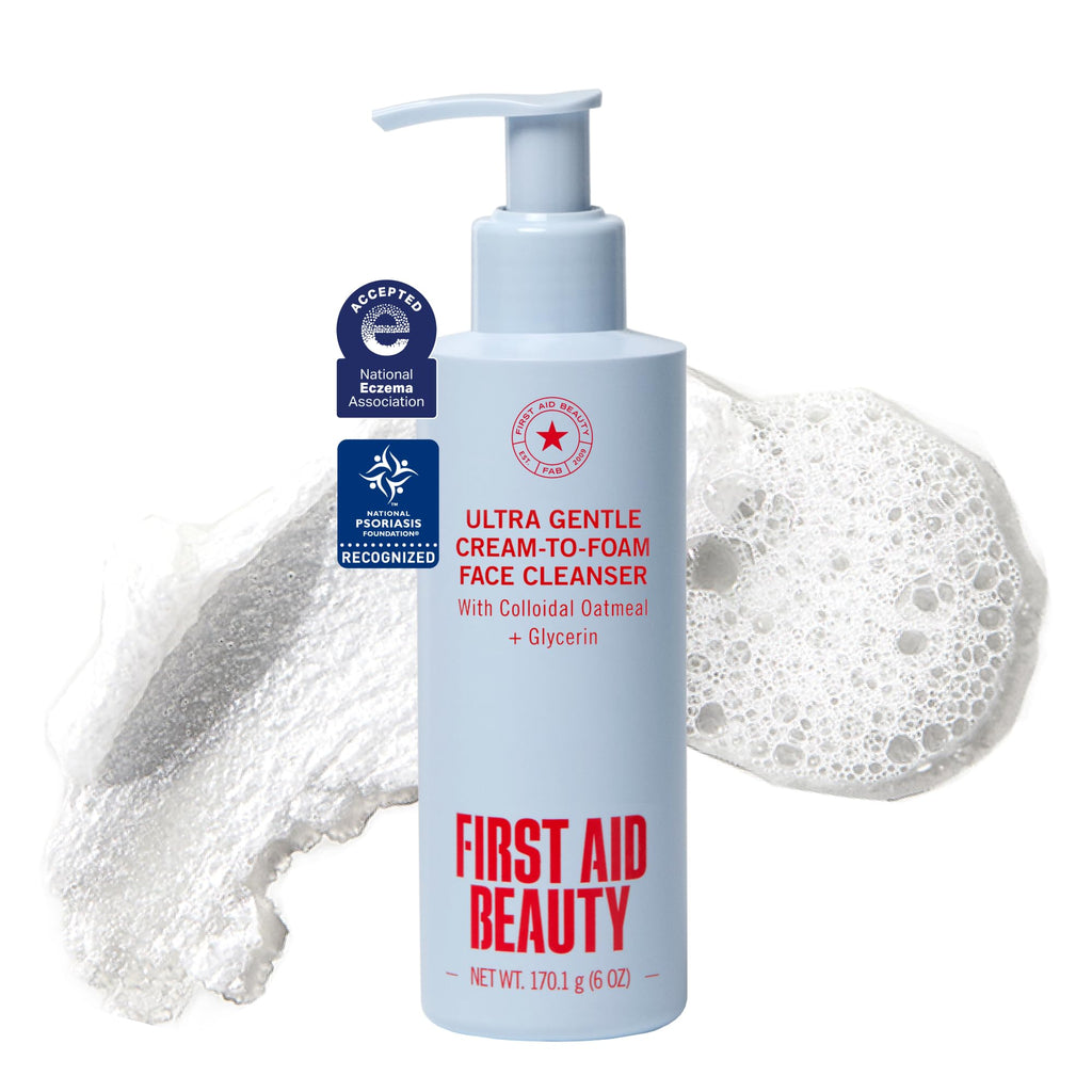 First Aid Beauty Ultra Gentle Cream-to-Foam Facial Cleanser,Makeup Removing Face Wash with Colloidal Oatmeal & Glycerin, Sensitive & Acne-Prone Skin