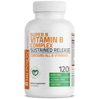 Bronson Super B Vitamin B Complex Sustained Release for Energy, 120 Tablets | B1, B2, B3, B6, Folic Acid, B12, Biotin & Pantothenic Acid, One-Tablet Formula, Non-GMO, Gluten-Free & Soy-Free