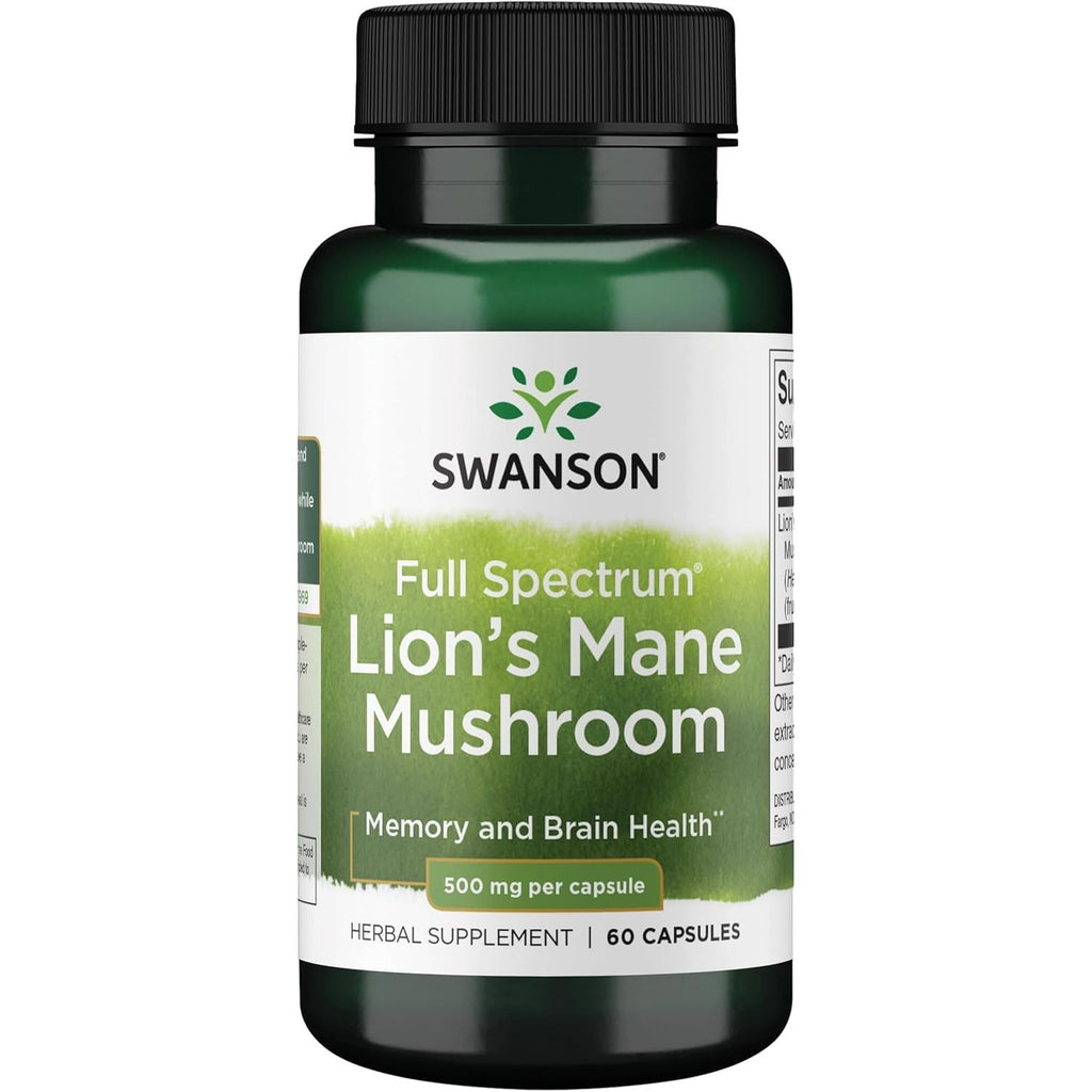Buy now Swanson Lion's Mane Mushroom Capsules - 500 mg Each, 60 Capsules - Herbal Supplement Supporting Cognitive Function at indiglob india