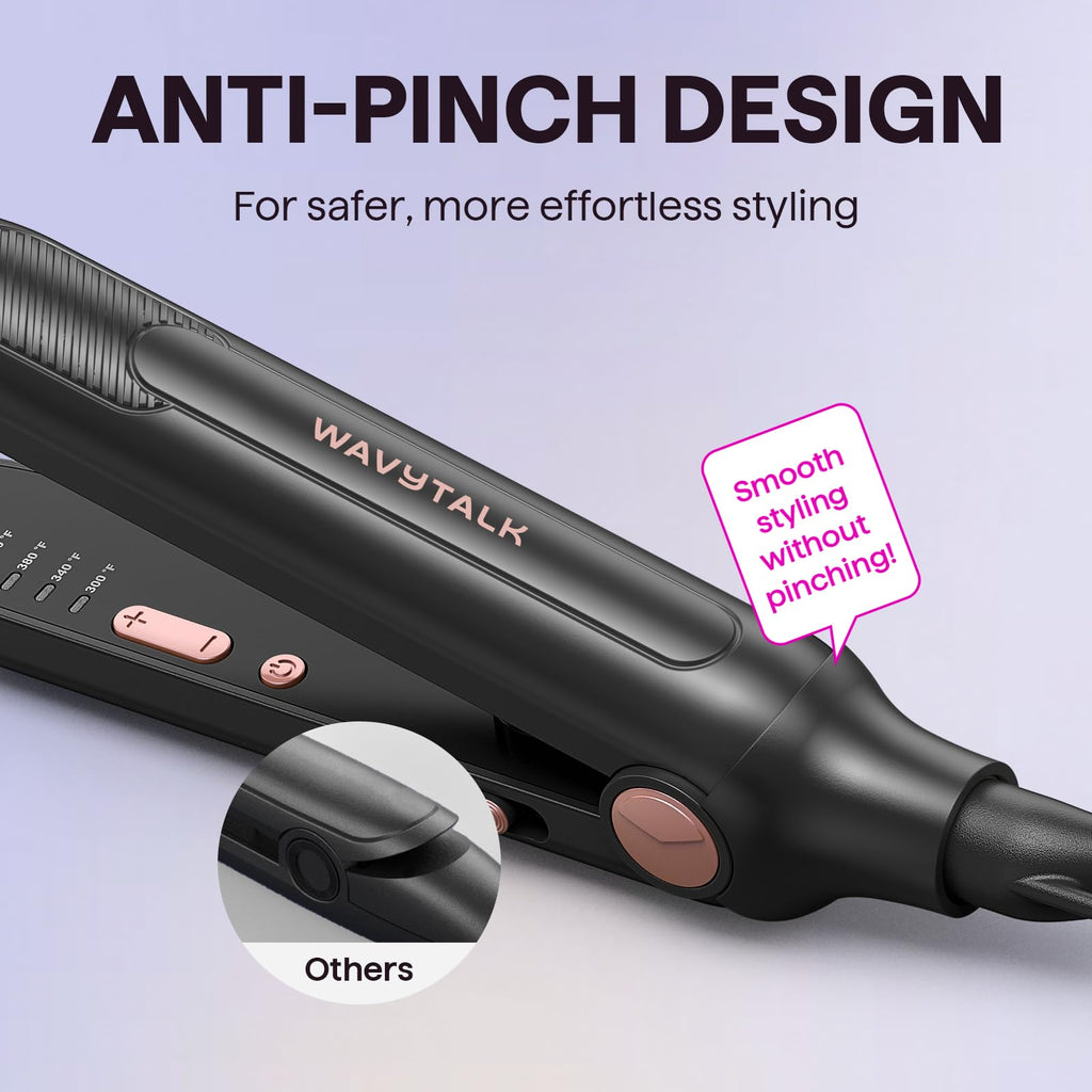 Wavytalk 0.3" Pencil Flat Iron Small Straightener for Short Hair&Pixie Cut | 5 Adjustable temperature settings, 0.3" Ceramic Tourmaline Plates Control Root Styling, Curved Design with Rounded Edges