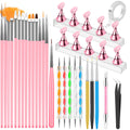 YOOVR 28-In-1 Nail Art Tools with Nail Stand Holder for Press on Painting | Nail Art Brushes, French Tip Liner Brushes, Dotting Tools, Must Have Design Tools Supplies for Nail Tech & Beginners (Pink)