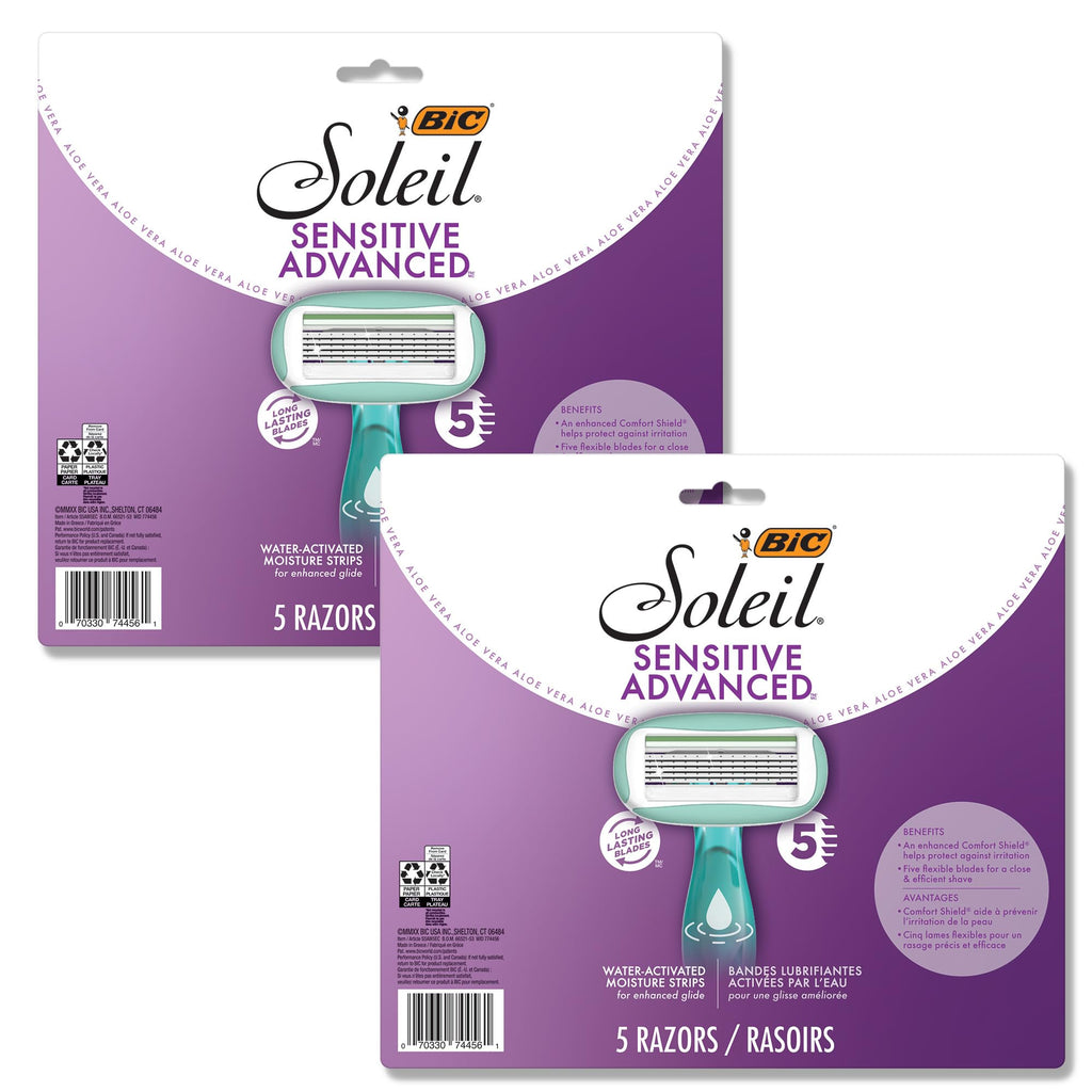 BIC Soleil 5 Sensitive Womens Disposable Shaving Razors, 2 Count, 5 Blades