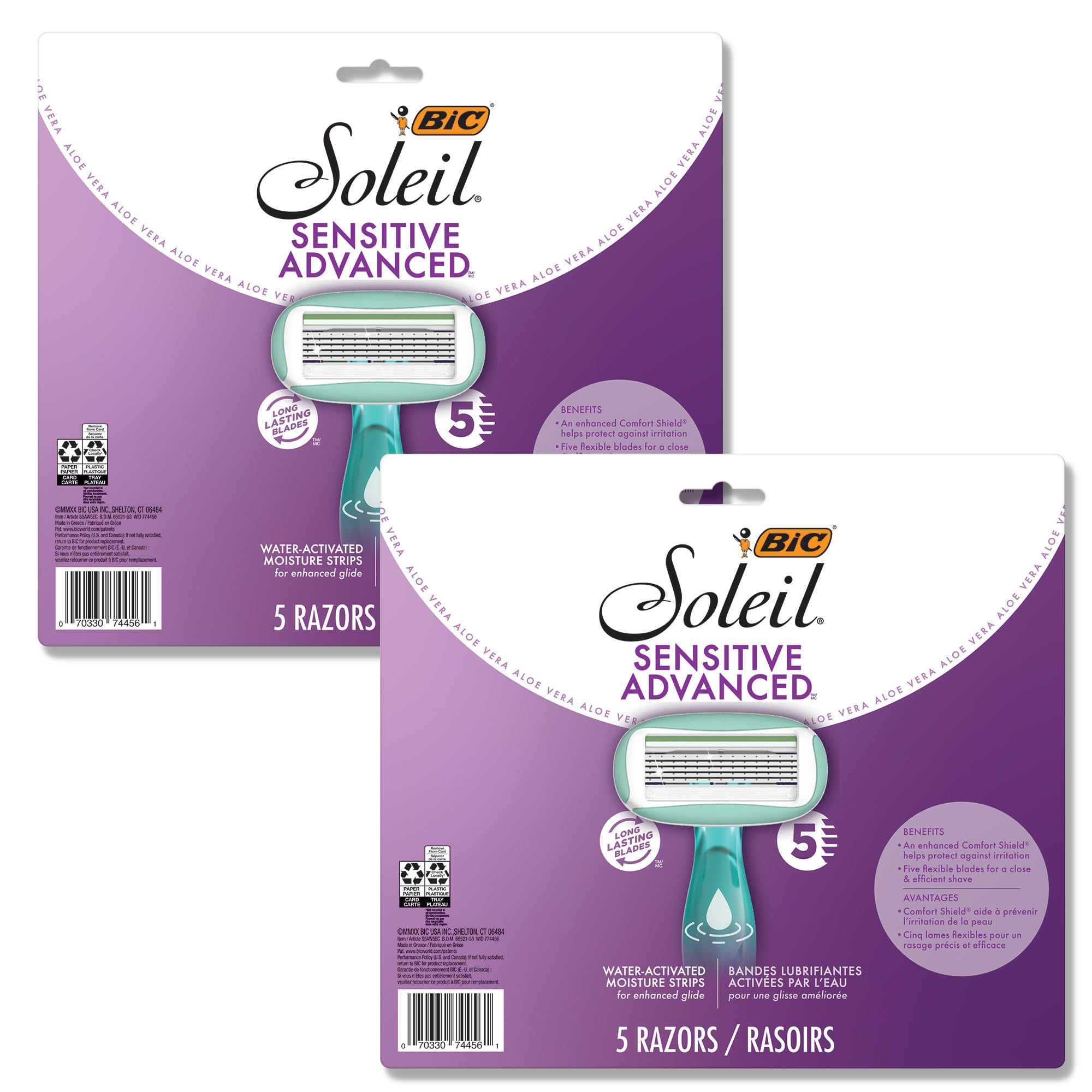 BIC Soleil 5 Sensitive Womens Disposable Shaving Razors, 2 Count, 5 Blades