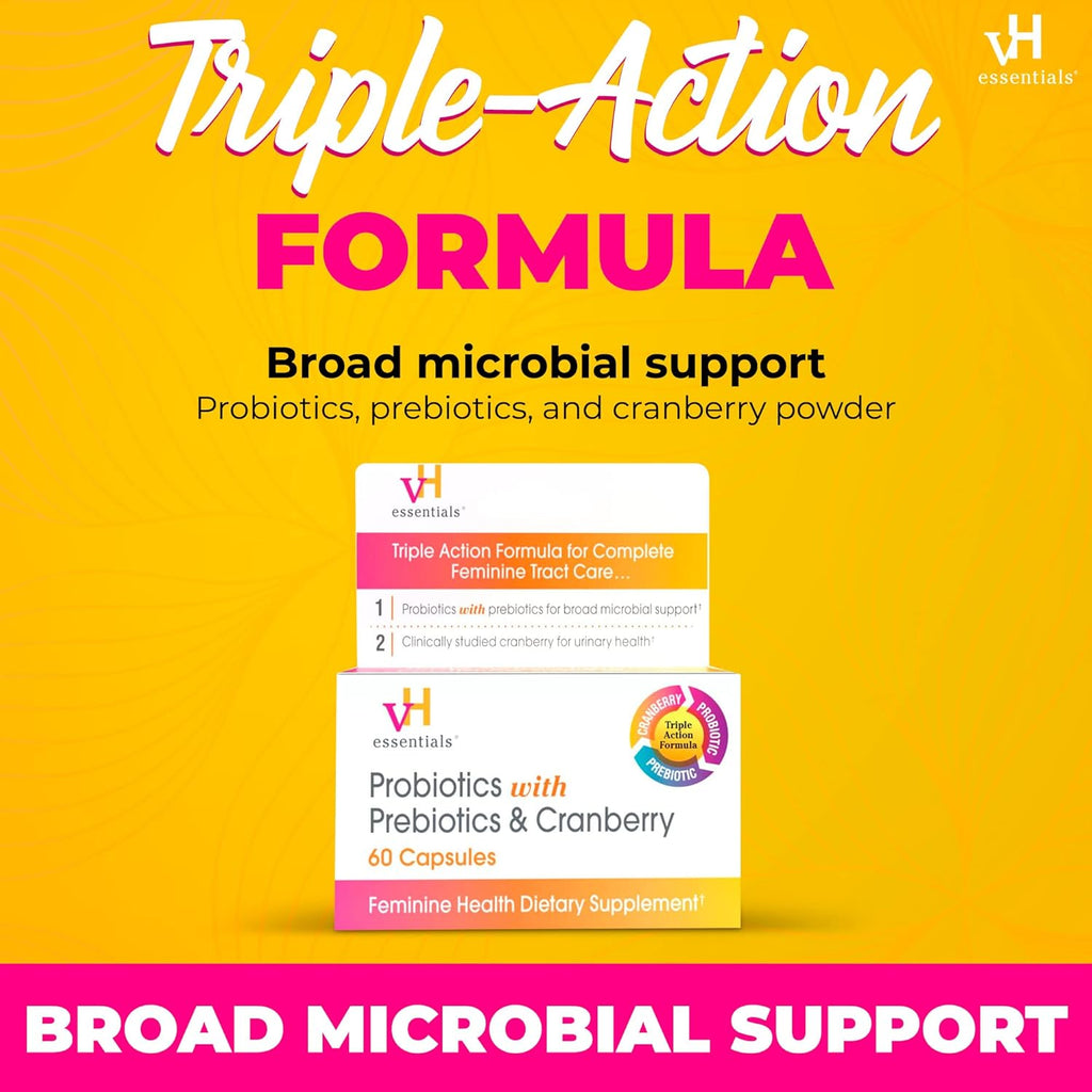 Buy now vH Essentials Probiotics for Women with Prebiotics, Cranberry & Vitamin C - 60 Capsules (30 Day Supply) - Women's Probiotics Support Gut Balance, Feminine Health & Urinary Tract Health for Women at indiglob india