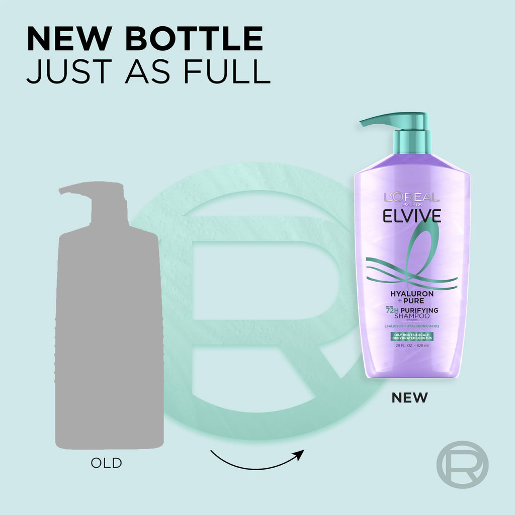 L'Oreal Paris Elvive Hyaluron + Pure Shampoo and Conditioner Set, Clarifying Shampoo and Rehydrating Conditioner with Salicylic Acid and Hyaluronic Acid, 56 Fl Oz Set