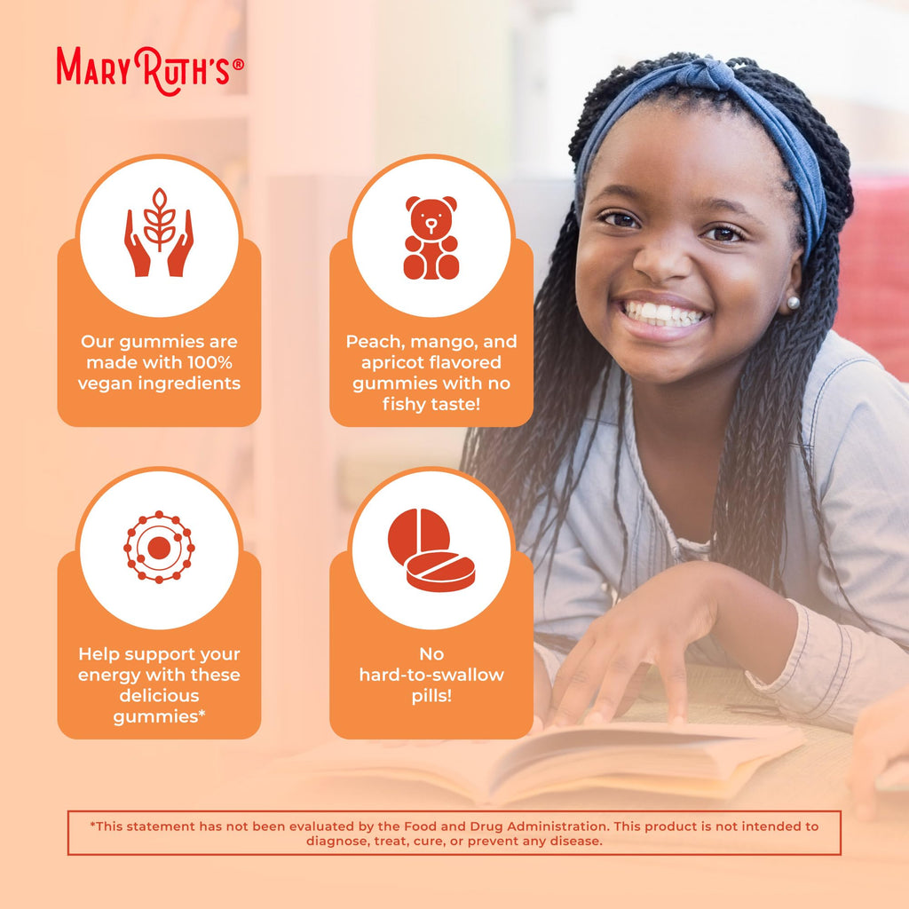 MaryRuth's Vegan Omega 3 6 7 9 Gummies, No Fish Taste, Up to 4 Month Supply | Up to 4 Month Supply, With Flaxseed Oil, No Fish Taste, Non-GMO