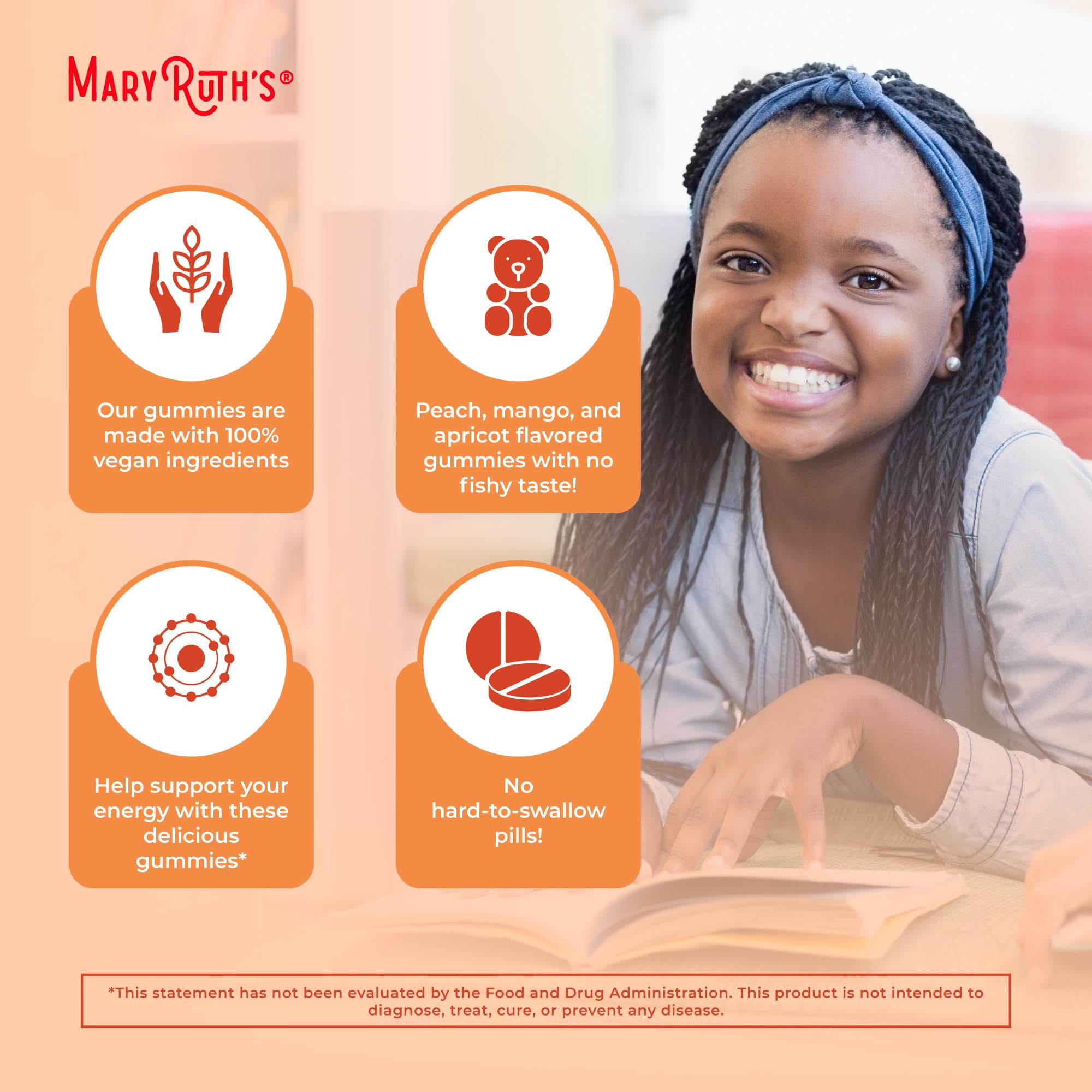 MaryRuth's Vegan Omega 3 6 7 9 Gummies, No Fish Taste, Up to 4 Month Supply | Up to 4 Month Supply, With Flaxseed Oil, No Fish Taste, Non-GMO