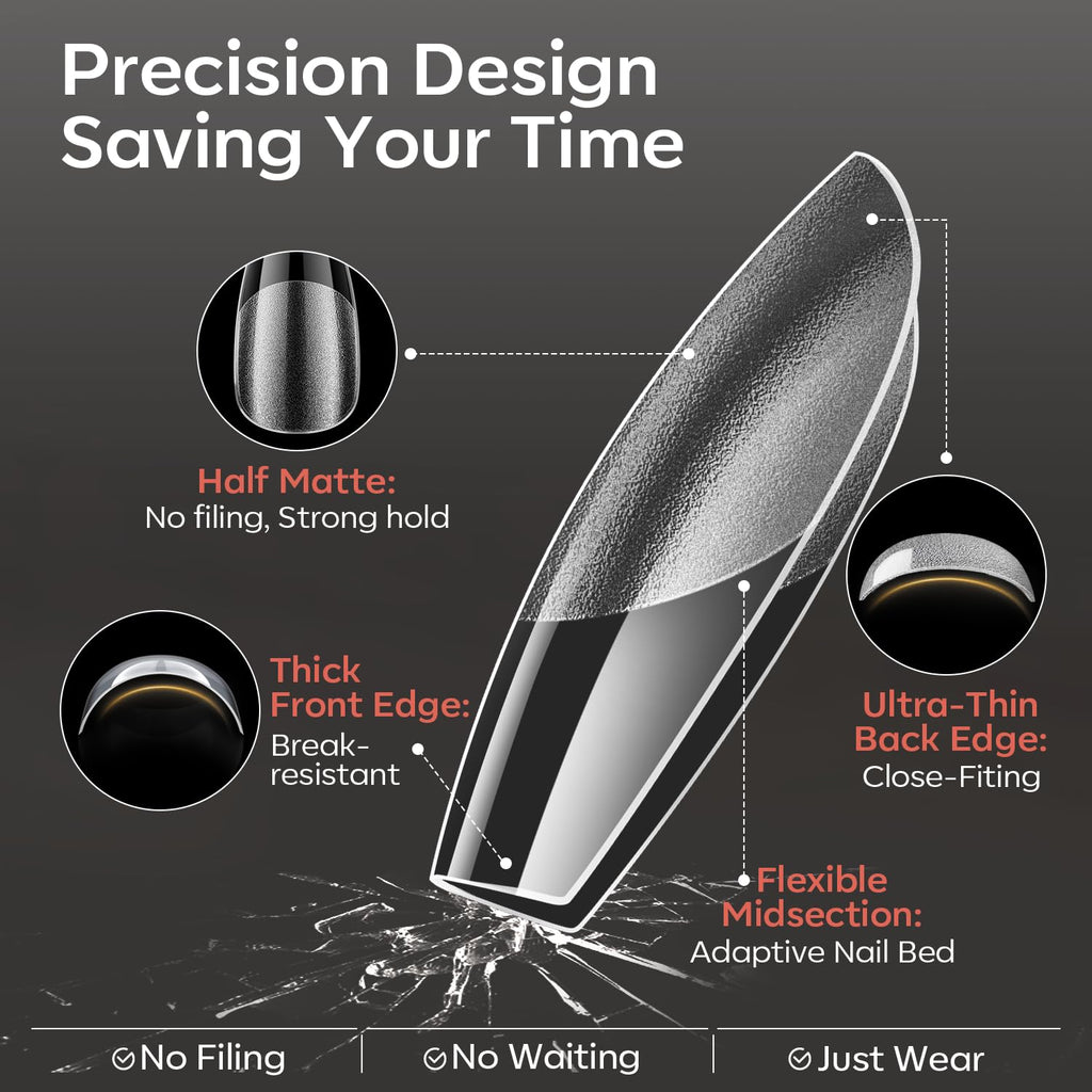 Discover Modelones Short Almond Nail Tips, 360 pieces designed for precision; no filing required, strong hold, ideal for easy application.