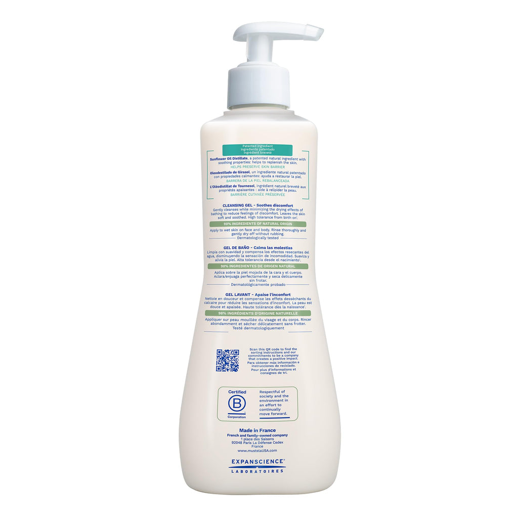 Mustela Stelatopia Eczema-Prone Skin Cleansing Gel - Baby Face & Body Wash with Natural Avocado & Sunflower Oil - Fragrance-Free & Tear Free