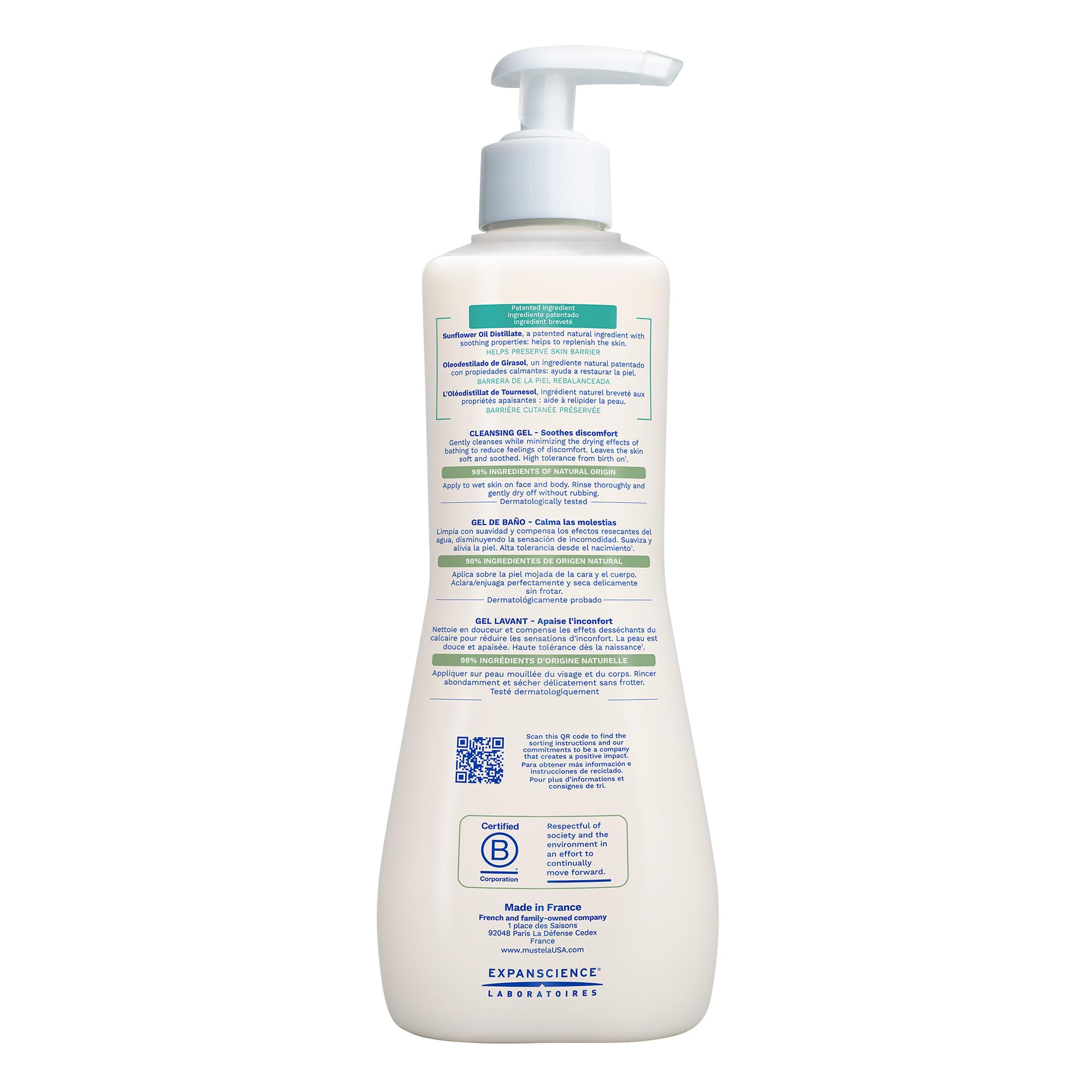 Mustela Stelatopia Eczema-Prone Skin Cleansing Gel - Baby Face & Body Wash with Natural Avocado & Sunflower Oil - Fragrance-Free & Tear Free