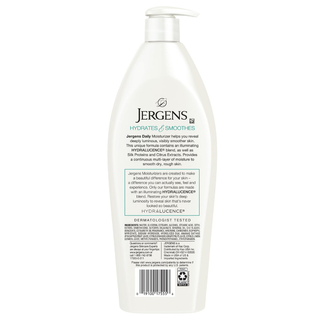 Jergens Daily Moisture Body Lotion For Dry Skin, 21 fl oz | Silk Proteins, Citrus Extracts, Instantly Relieves Roughness, Smooths Texture, Long-Lasting Moisture