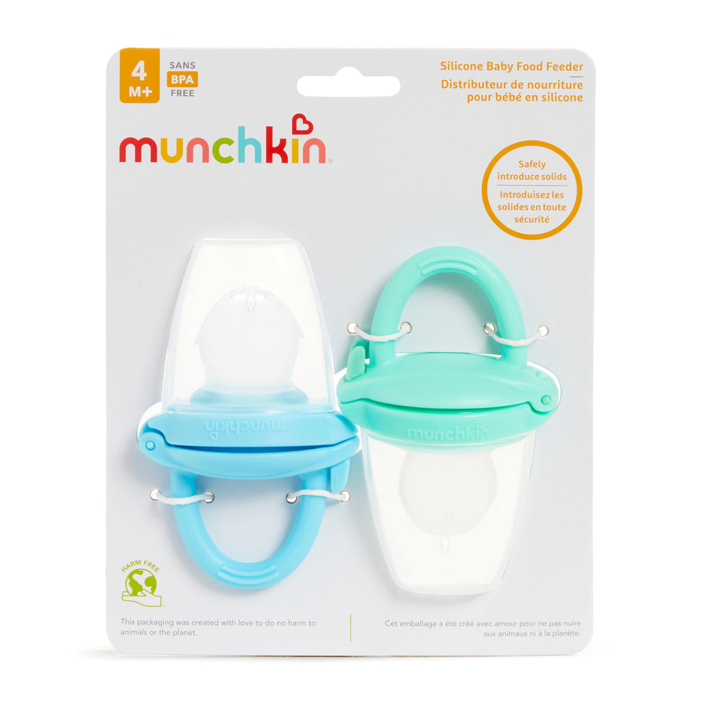 Munchkin Silicone Baby Food Feeder for Solids and Purees, Great for Self-Feeding and Baby Led Weaning, 2 Pack, Blue/Mint