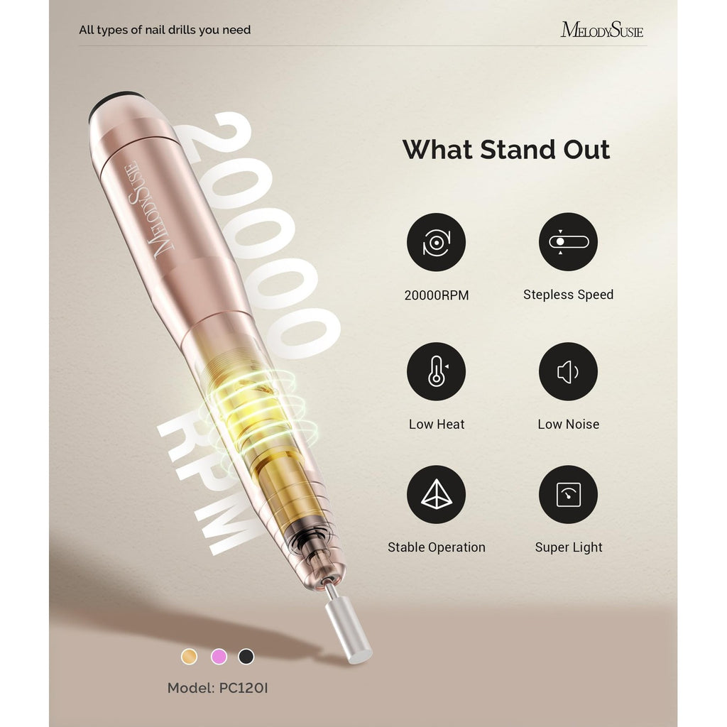 Buy now MelodySusie Pen-Shaped Portable USB Nail Drill, PC120I 20000RPM Electric Nail File with Compact Design for All Nail Care, Manicure Polishing, Shaping & Gel Removal at Home for Beginners at indiglob india