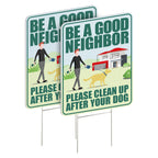 Clean Up After Your Dog Signs 2 Pack 12"x9" with Metal Stake, No Pooping Signs for Yard, Pick Up After Your Dog Signs