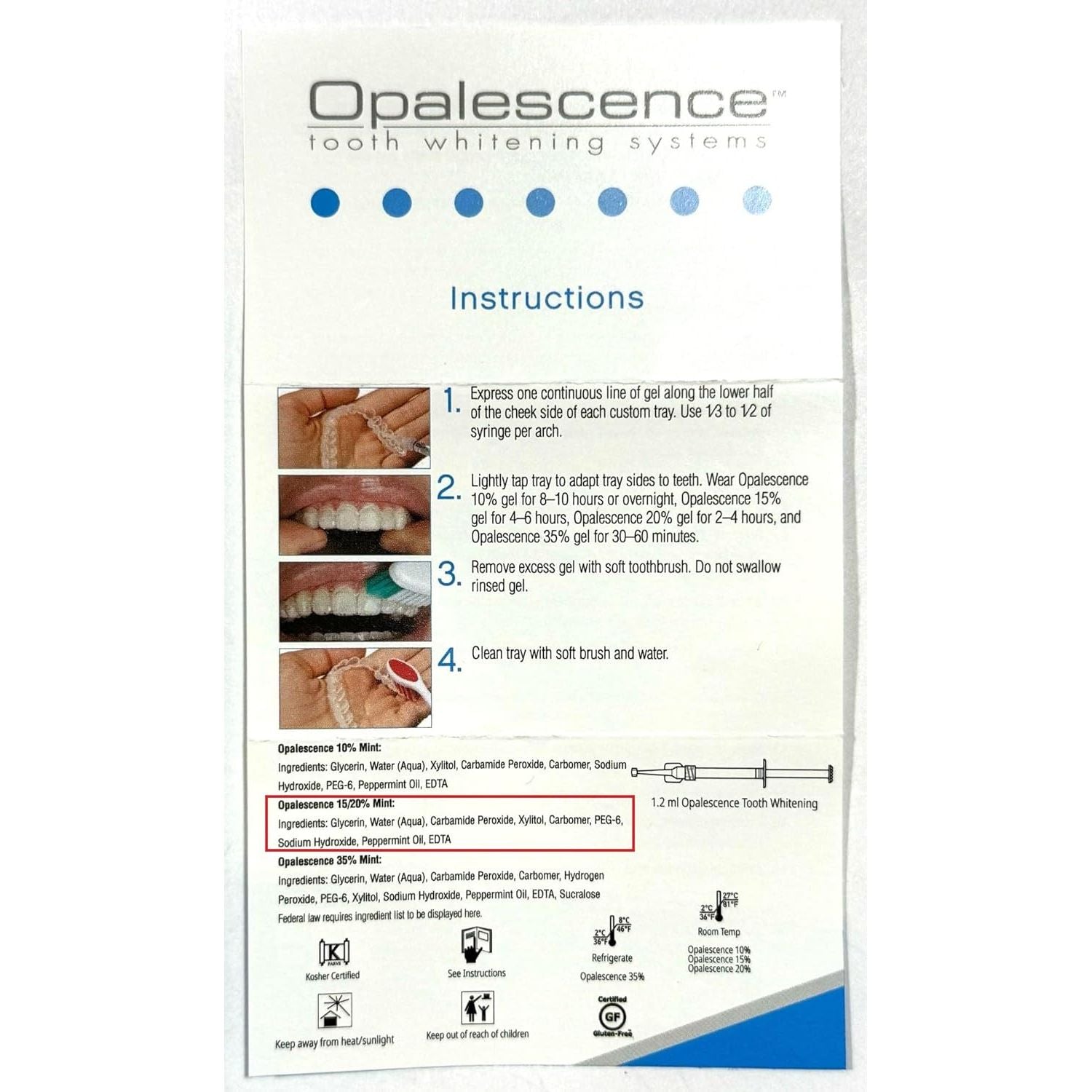Buy now Opalescence 20% Teeth Whitening Refill Kit (4 Syringes) Carbamide Peroxide. Made by Ultradent, in Mint Flavor. Tooth Whitening Refill Syringes - B-5196-4 at indiglob india