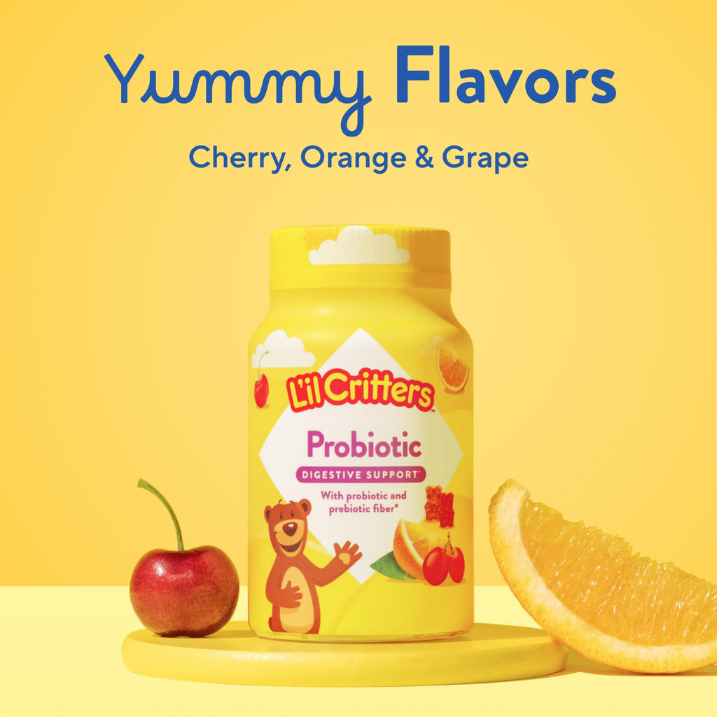 Buy now Lâ€™il Critters Probiotic Daily Gummy Supplement for Kids, for Digestive Health Support, Grape, Cherry and Orange Flavors, 60 Gummies at indiglob india