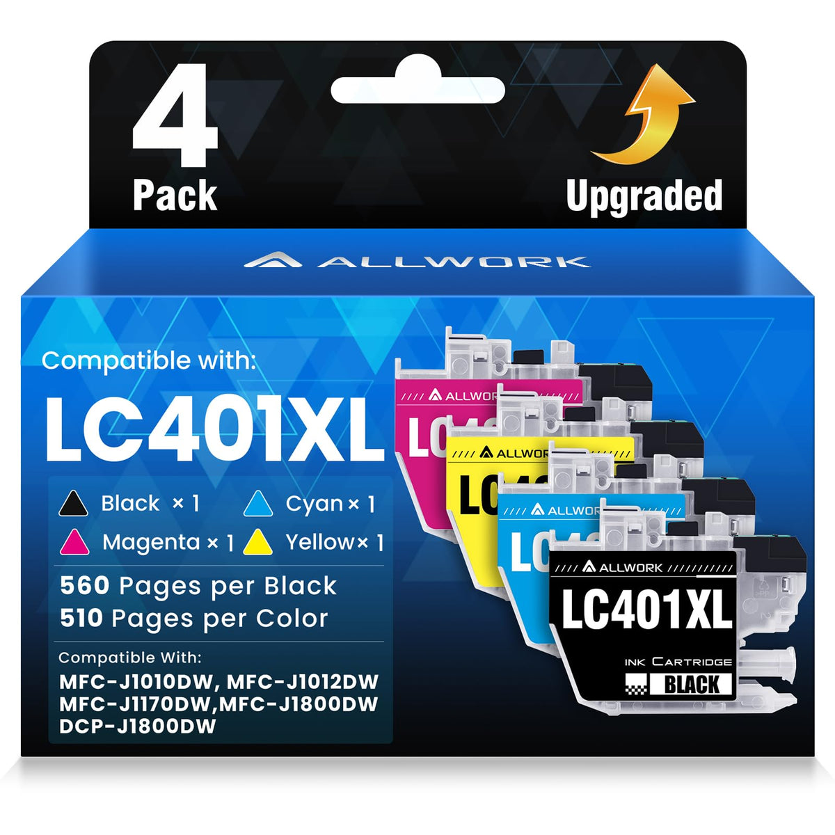 LC401XL LC401 Ink Cartridges Compatible for Brother MFC-J1010DW 4-Pack
