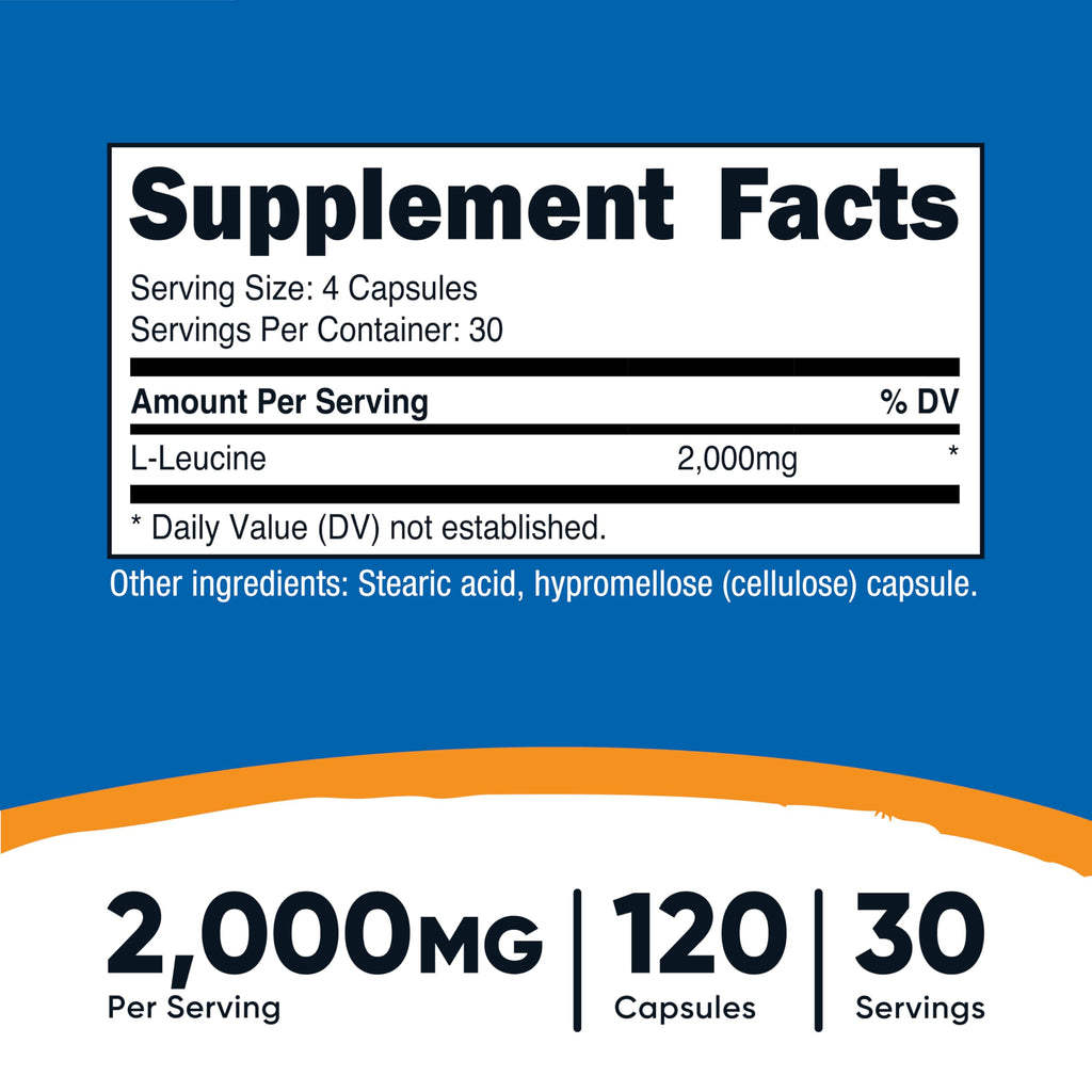Nutricost L-Leucine 2,000mg, 120 Vegetarian Capsules, Non-GMO, Gluten Free, 30 Servings (Pack of 2)
