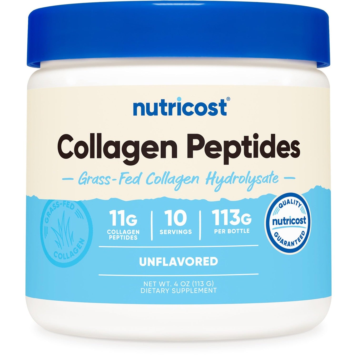 Nutricost Collagen Peptides Powder 4 oz (Unflavored) Type I & III Collagen | Grass-Fed, Gluten-Free & GMO-Free