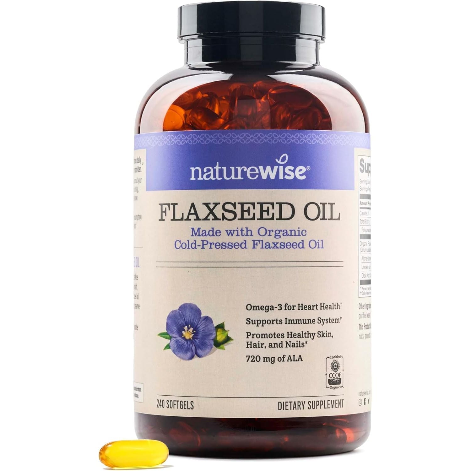 Buy now NatureWise Flaxseed Oil 1200 mg, Fish Free Omega 3 6 9 with 720mg ALA, Dietary Supplement for Heart Health Support - Organic, Cold Pressed, Non-GMO - 120 Softgels[4-Month Supply] 240 Count (Pack of 1) at indiglob india