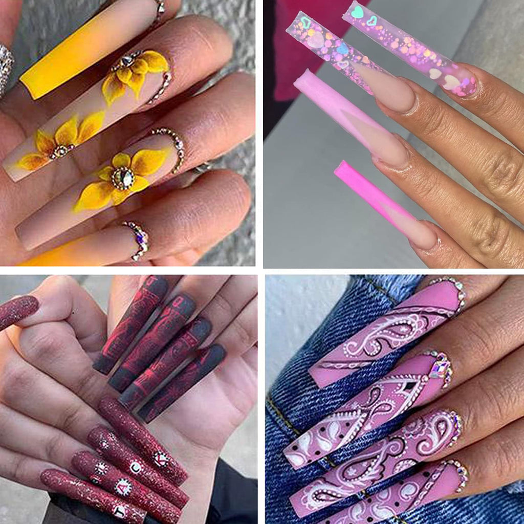 Buy now 500 Pcs Clear Extra Long C Curve False Nail Tips,XXL C Curve Acrylic Fake Nail Tips with Bag for Nail Salon and DIY, Extra Long French Tips Half Cover Straight Square Nail Tips 10 Sizes at indiglob india
