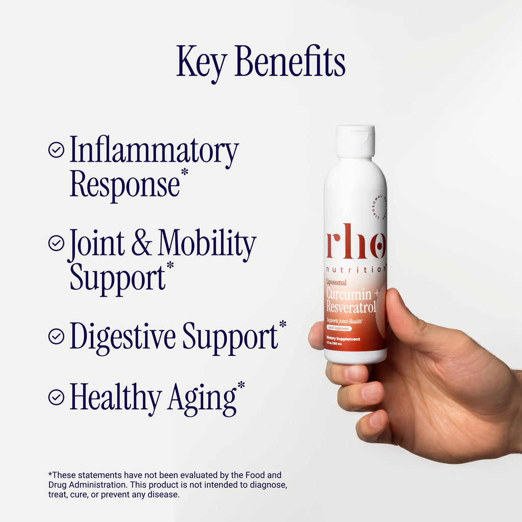 Rho Nutrition Liposomal Curcumin + Resveratrol Liquid Supplement | High Absorption Formula, Curcumin & Resveratrol, Joint Comfort, Mobility & Cellular Health (3 Pack)