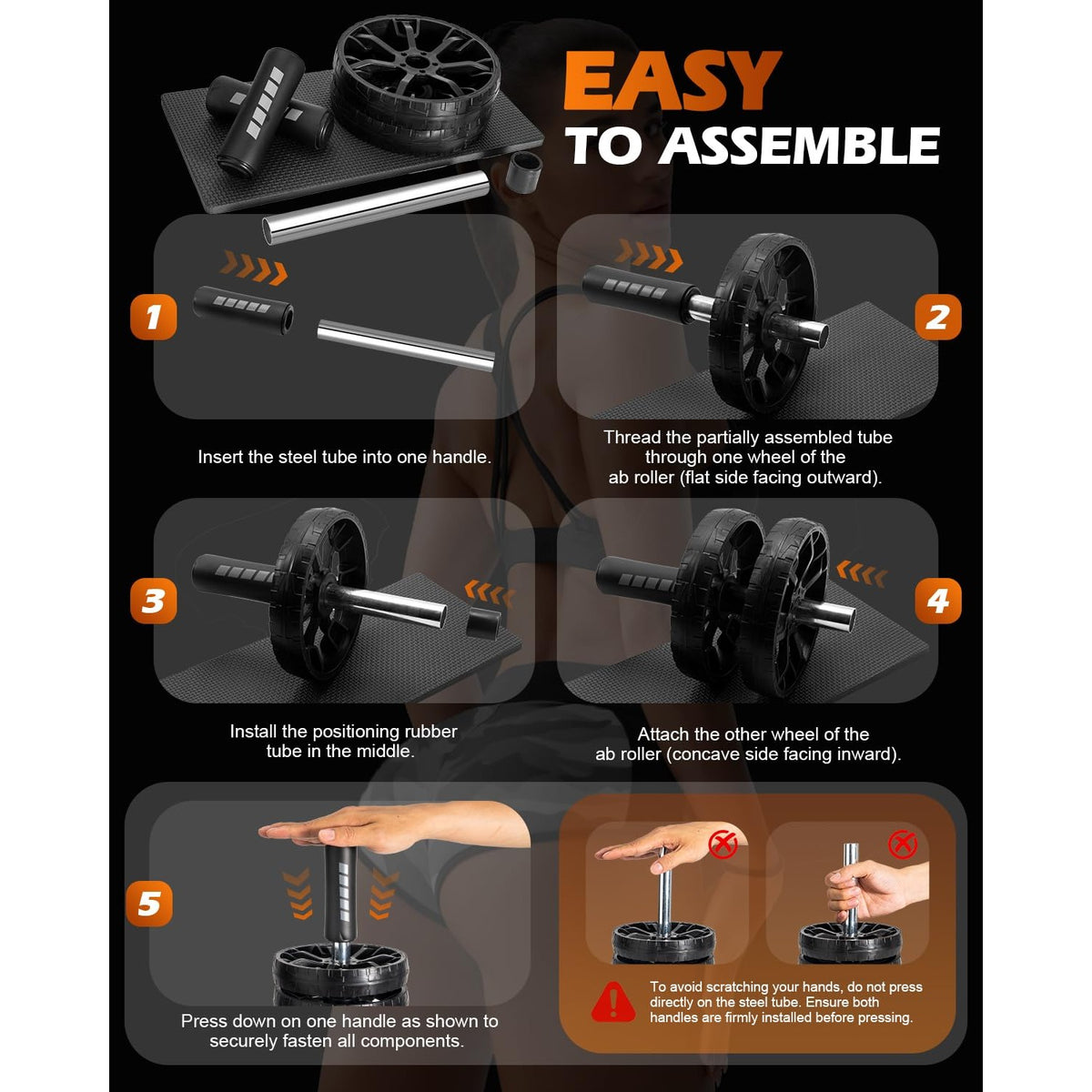 Upgraded Ab Roller Wheel, Abdominal Core Workout Equipment for Home Gym with Knee Pad, Full Body Strength Training Fitness Tool for Men and Women