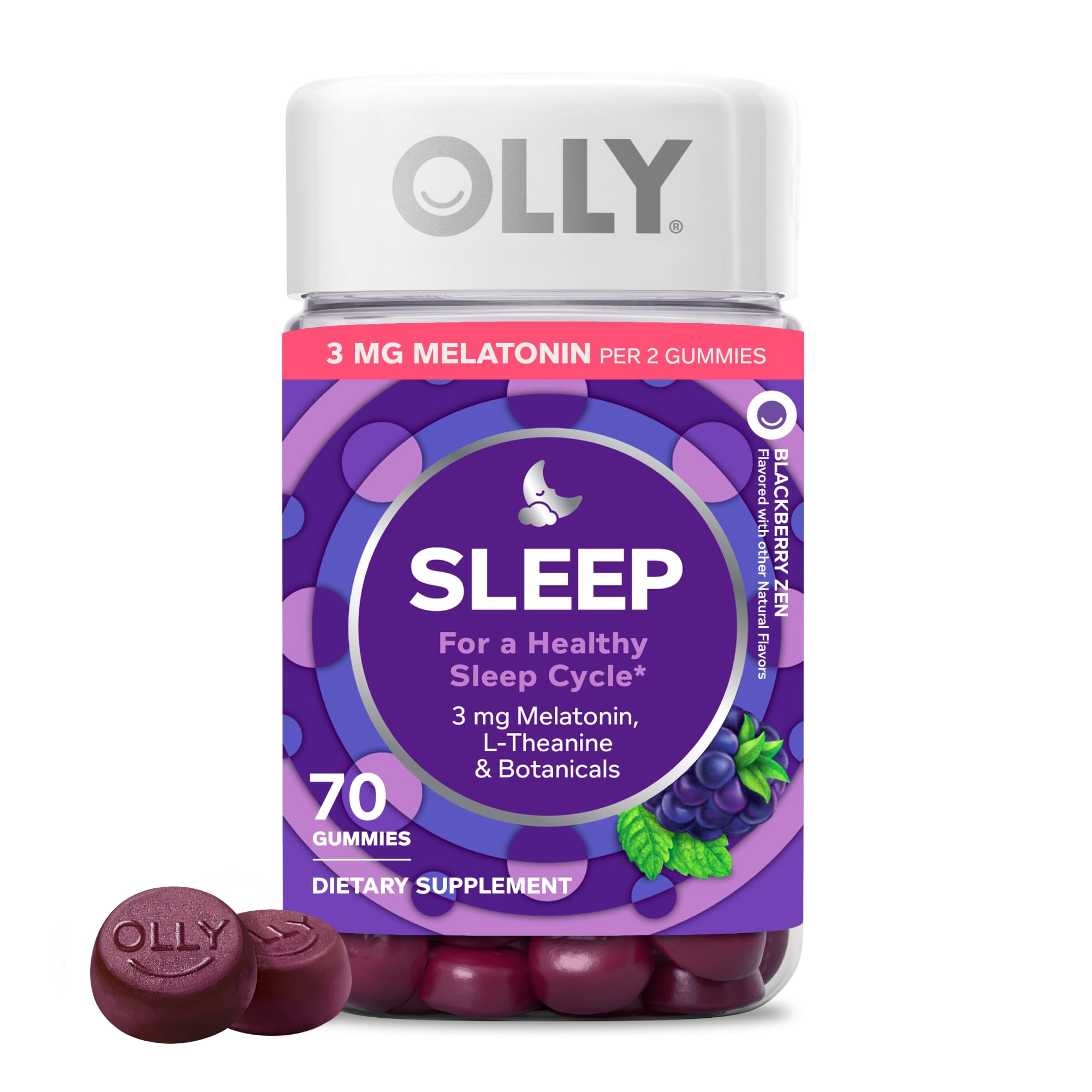OLLY Sleep Support Gummy Supplement,* 3 mg Melatonin, L-Theanine - 90 Count