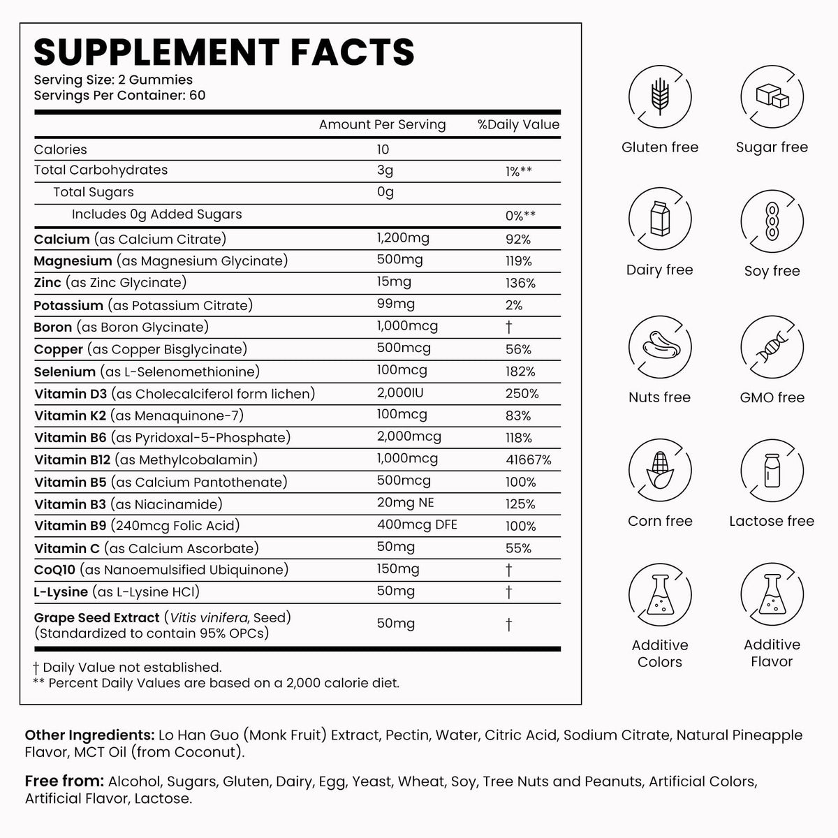 Calcium 1200 mg with Vitamin D3 Gummies, Calcium Citrate Supplements for Women & Men with Magnesium, Zinc, Vitamin D3 & K2, Potassium, Chews for Bone Strength & Muscle Support, Sugar Free, Vegan