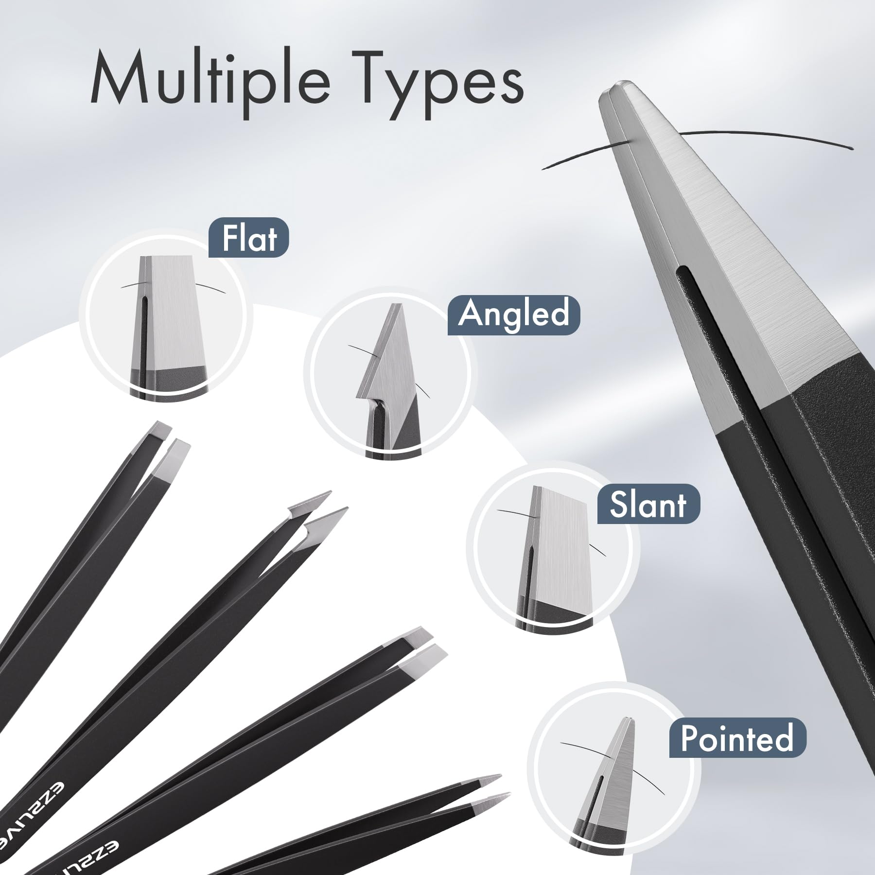 Tweezers for Women Facial Hair, Slant & Pointed Tweezers for Eyebrows, Ingrown Hair, Splinter Removal, Precision 4 Pack Tweezer Set, Stainless Steel Eyebrow Tweezers for Men and Women, Black