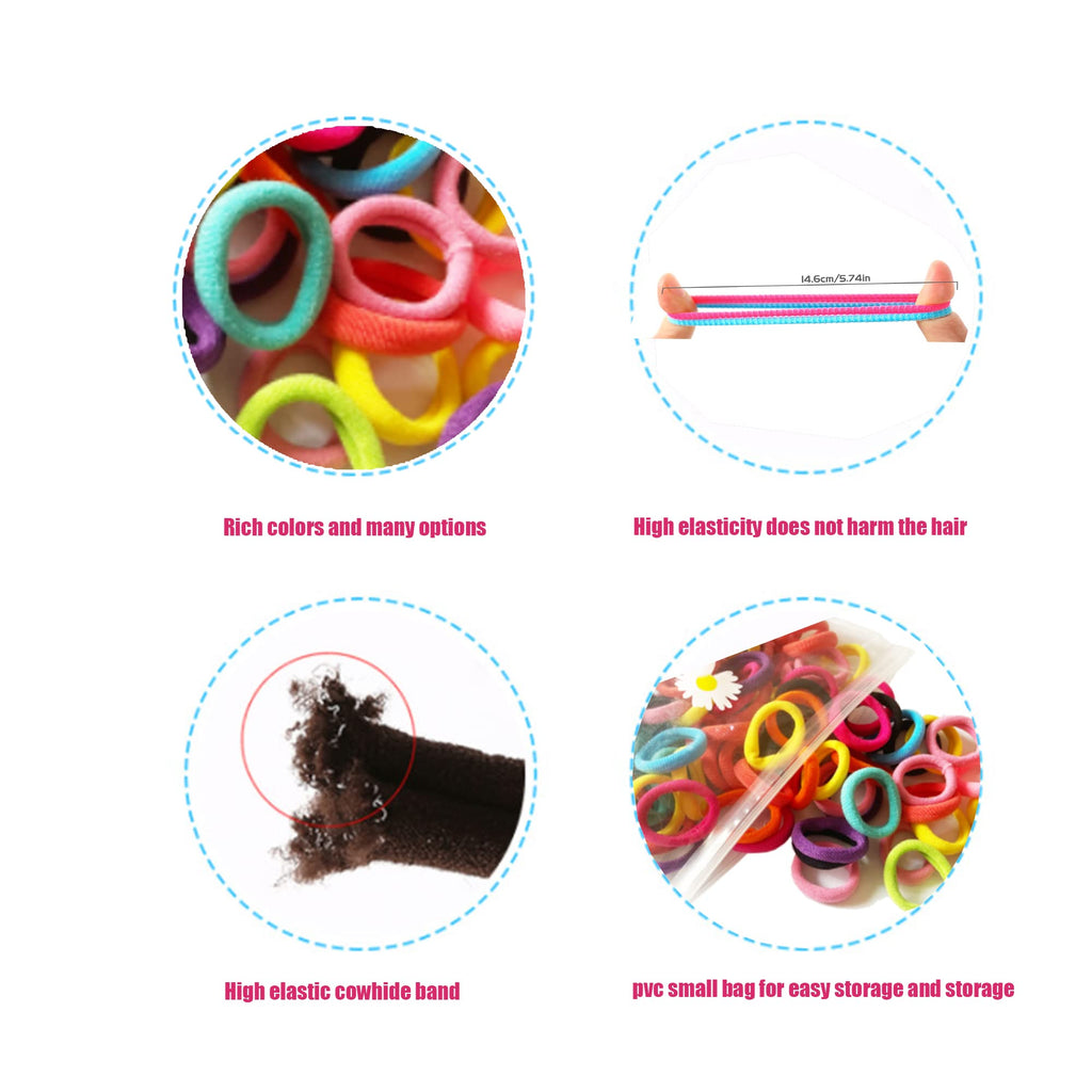 100 Pcs Baby Hair Ties, Cotton Ponytail Holders, No Damage Elastics | Cotton Toddler Hair Ties for Girls and Kids, Multicolor Small Soft No Damage Hair Elastics Ponytail Holders(10Colors)