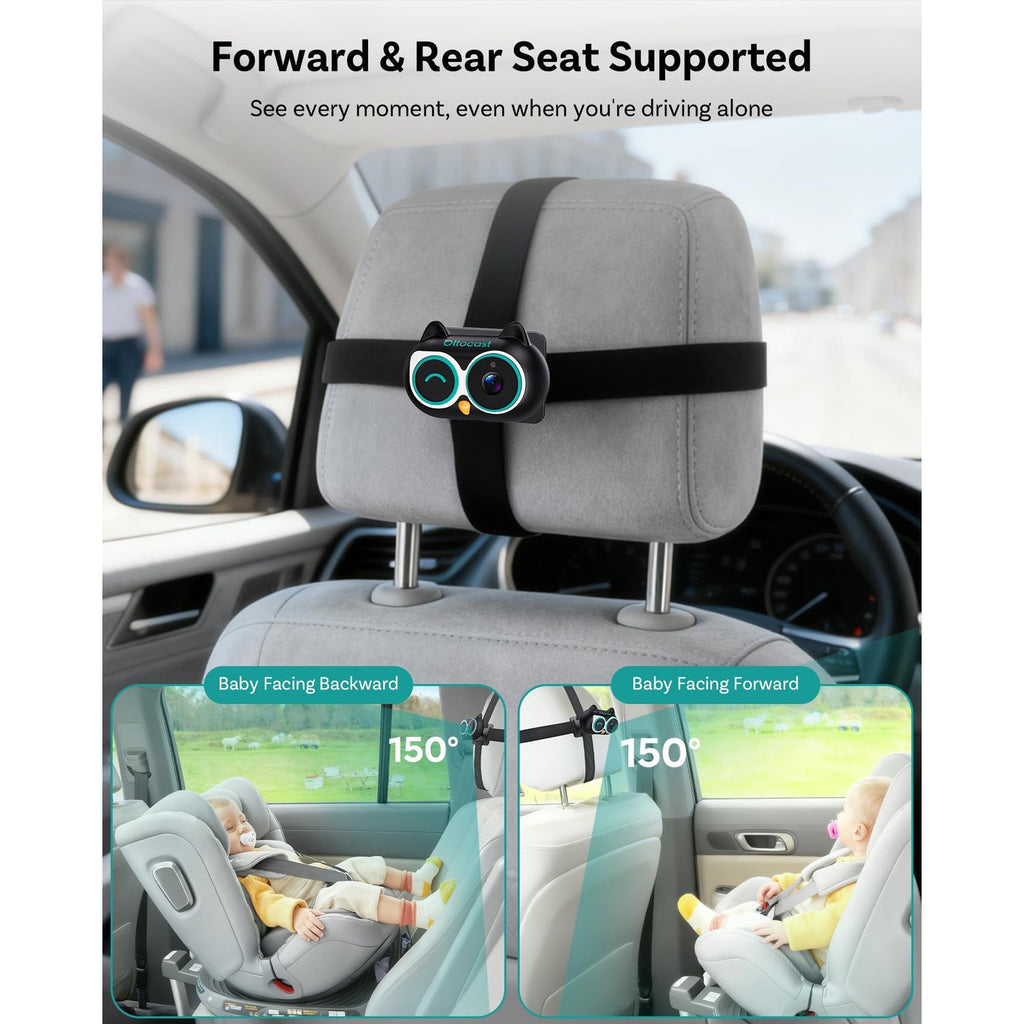OTTOCAST Cabin Care Baby Camera for Car, 1080P Baby Car Camera with HD Night Vision, Wireless CarPlay Adapter, 150° Wide Angle, Real-Time Rear Seat Monitor