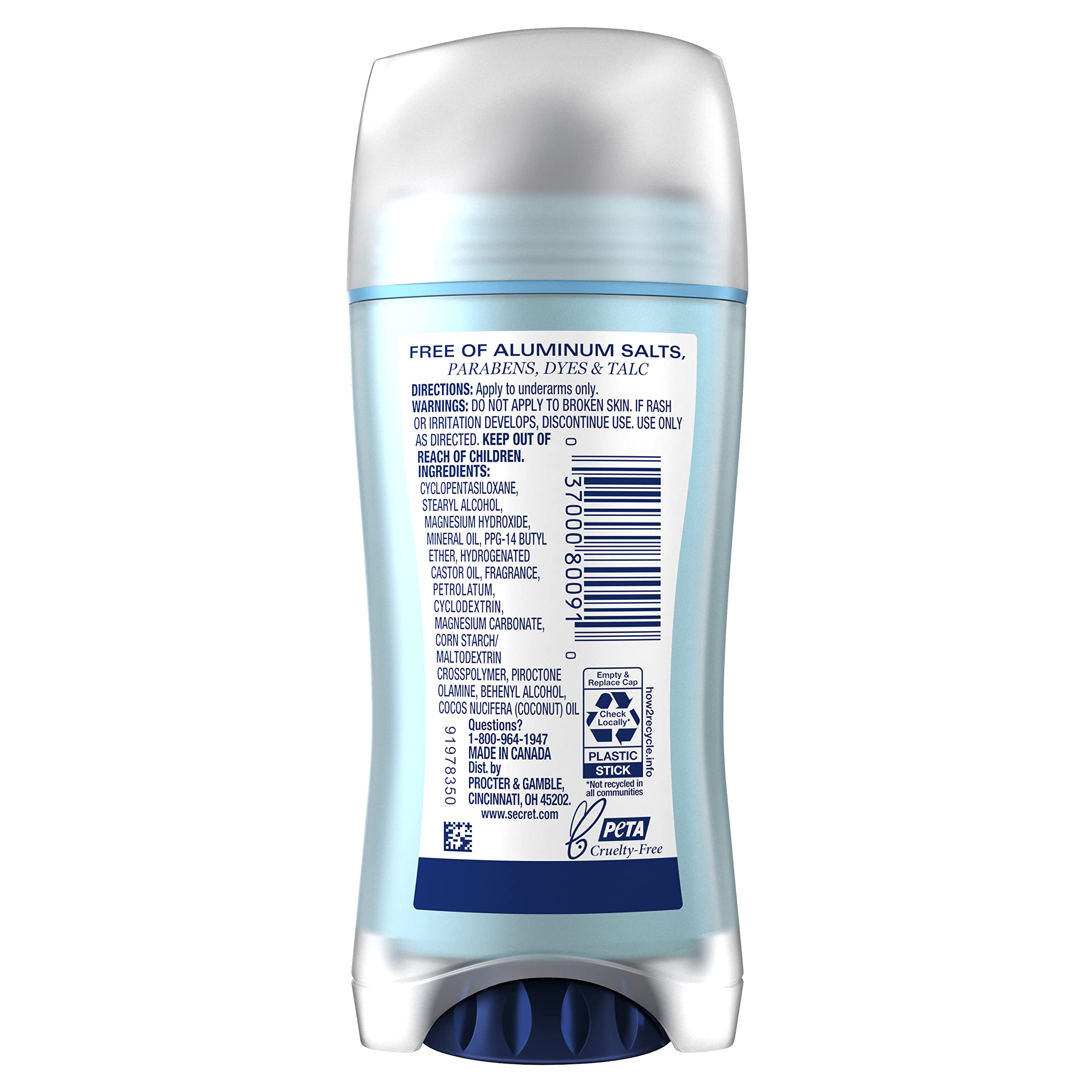 Secret Aluminum Free Deodorant for Women, 48hr Odor Protection, Naturally Derived Ingredients, Free of Parabens Dyes Talc & Baking Soda, PH Balanced, Dry Solid, Coconut Scent, 2.4 oz (Pack Of 3)