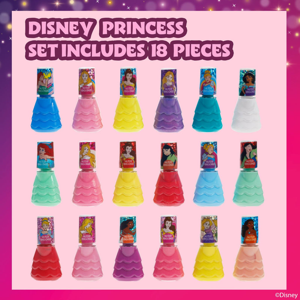 Disney Princess Nail Polish Set, 18-Piece Peel-Off for Girls, Ages 3+