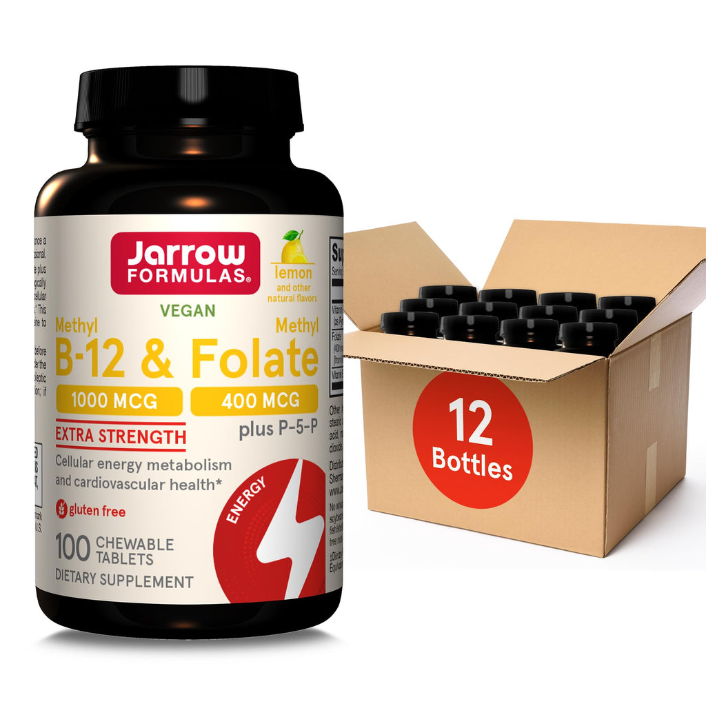 Jarrow Methyl B-12 & Methyl Folate Supplement, 100 Chewable Tablets | Bioactive Vitamin B12 & B9 Supplement, Supports Cellular Energy Production, Healthy Brain Function & Metabolism, 100 Servings