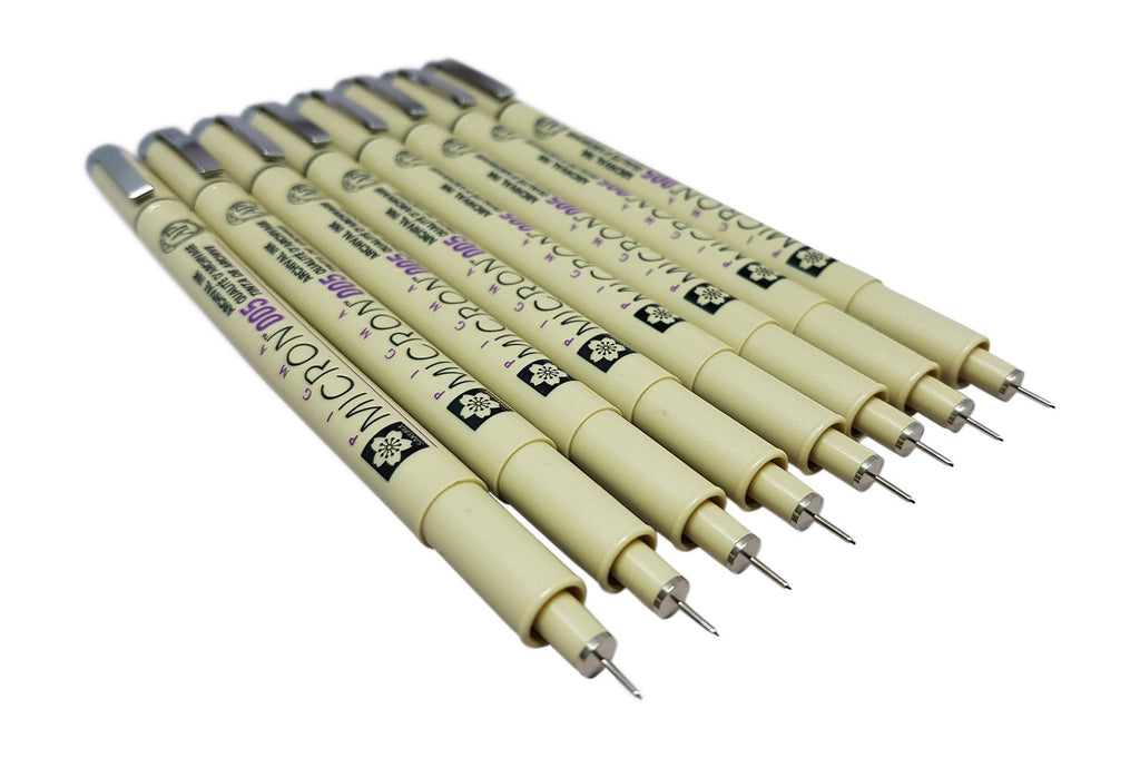 Sakura Pigma Micron pen 005 Black ink marker felt tip pen, Archival pigment ink, fine point for artist drawing pens - 8 pen set