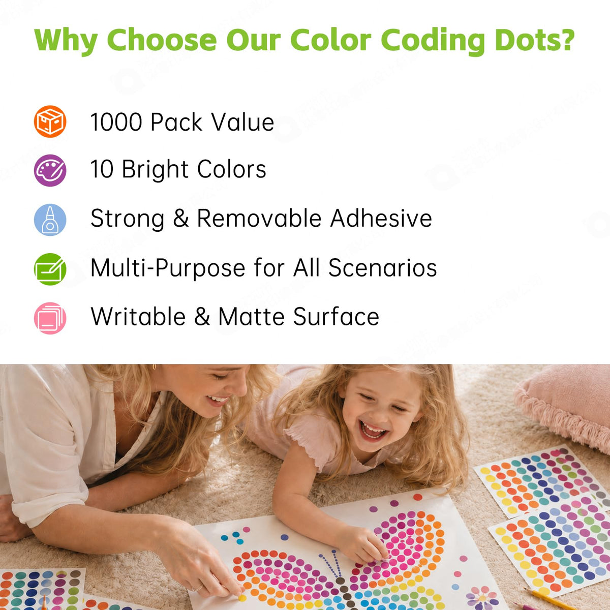 Dot Stickers Colorful Round, 1000PCS 3/4 Inch Color Coding Labels for Office, Classroom Decor, and Organizing,10 Assorted Colors Circle Sticker