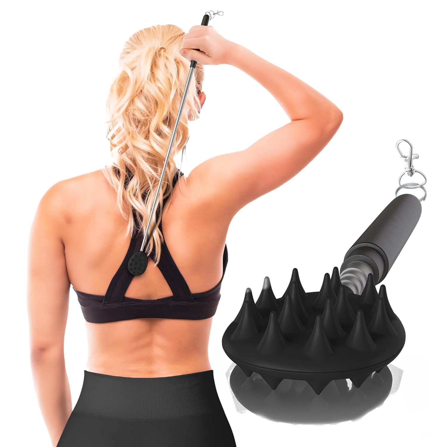 Buy now Cactus Scratcher Extendable Telescopic Back Scratcher - Extends 29" Long Double Sided Retractable Scratching Tool for Hand, Neck, Head, and Body - Universal Gift for Family, Pets, and Friends, Black Extendable Keychain Black at indiglob india