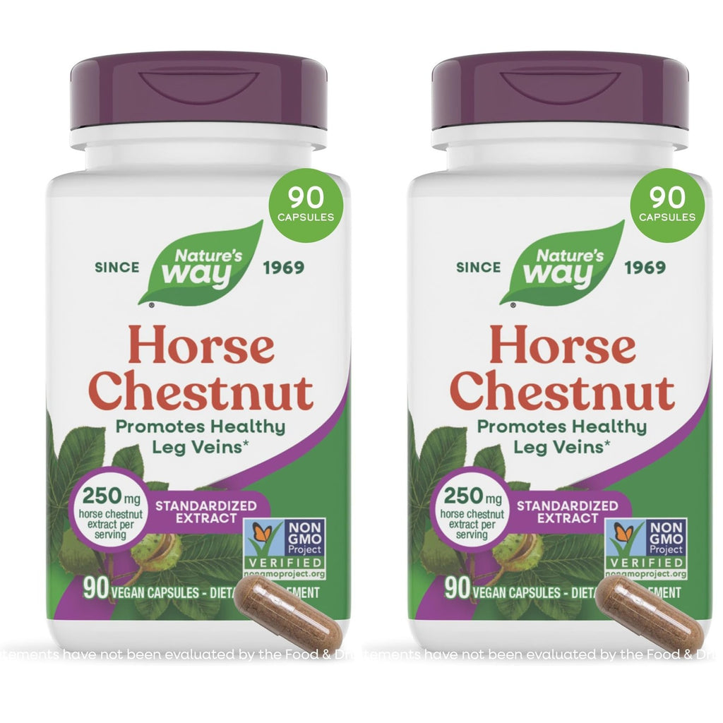 Nature's Way Horse Chestnut Extract, Supports Healthy Leg Veins*, 90 ct | Premium Extract, Standardized to 20% Aescin, Non-GMO Project Verified, Gluten Free, Vegan, 90 Capsules