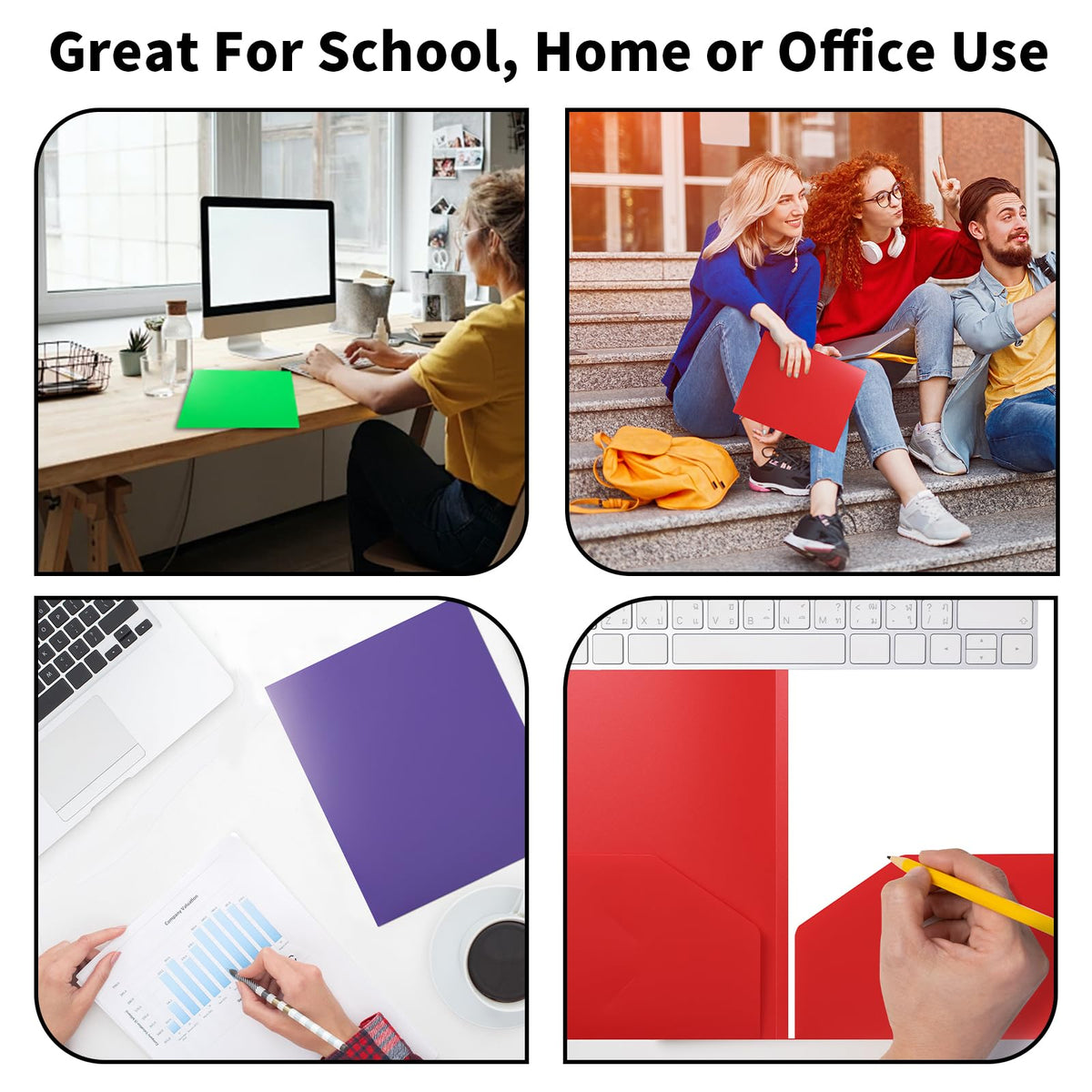 Cesil Plastic Folders with Pockets (6 Pack, Assorted Colors)